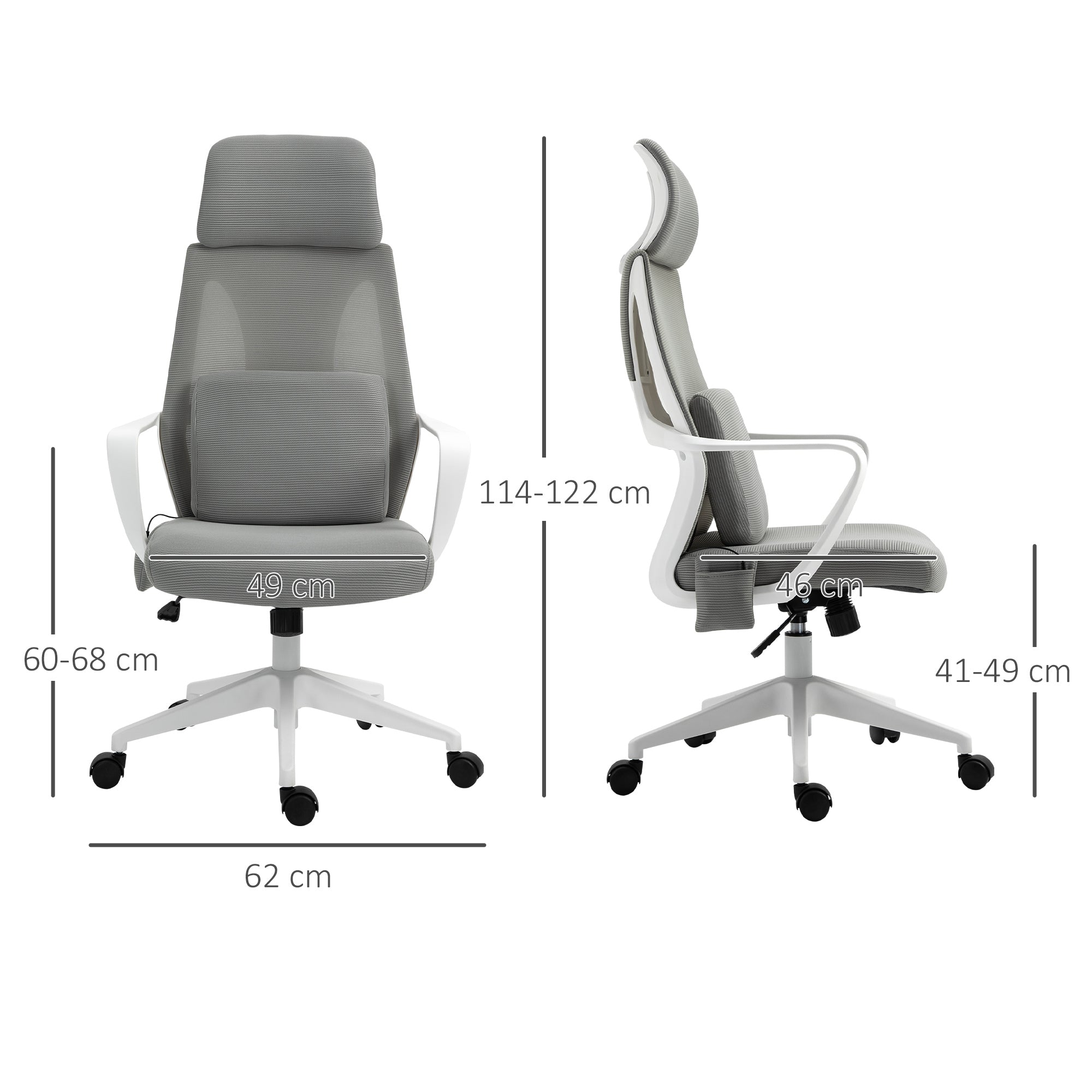Vinsetto Bürostuhl höhenverstellbarer Drehstuhl Massagesessel ergonomischer Chefsessel mit Massagefunktion Gamingstuhl Nylon Grau 62 x 60 x 114-122 cm