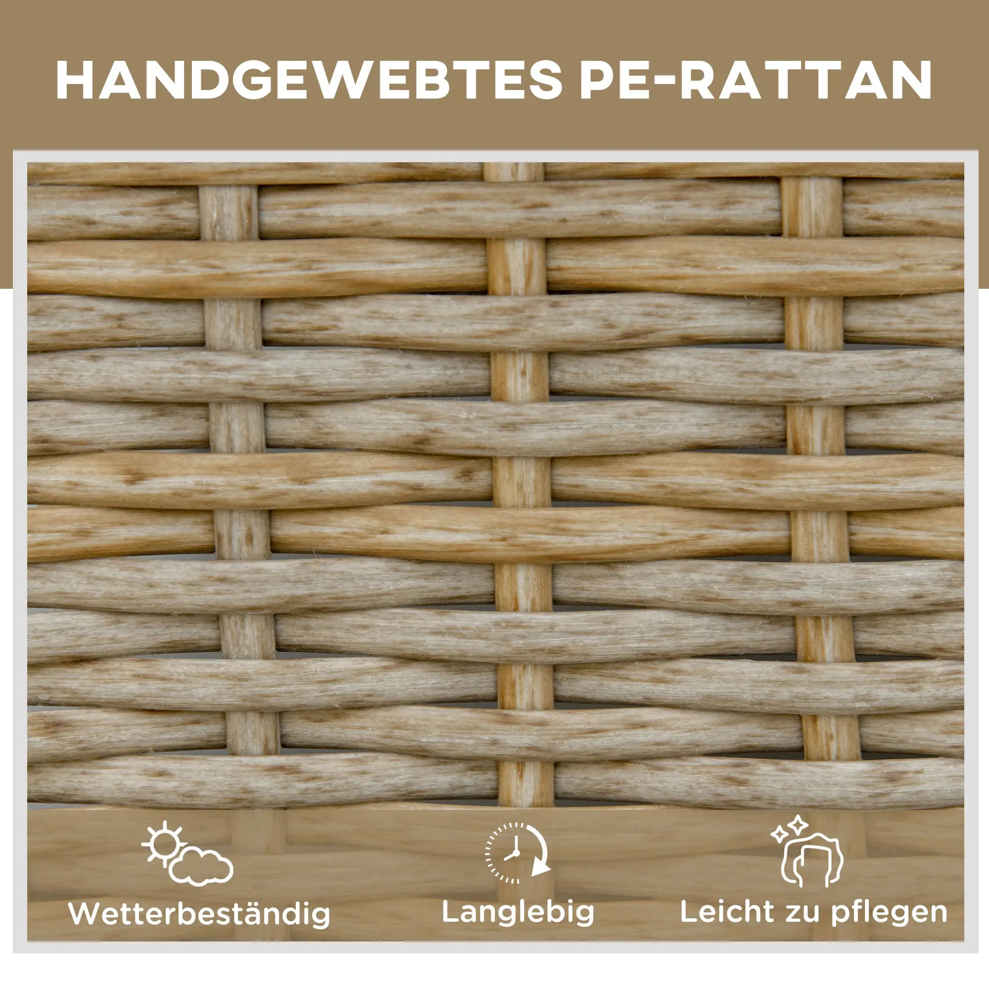 Outsunny Polyrattan Sonnenliege mit Kissen, Natur+Khaki