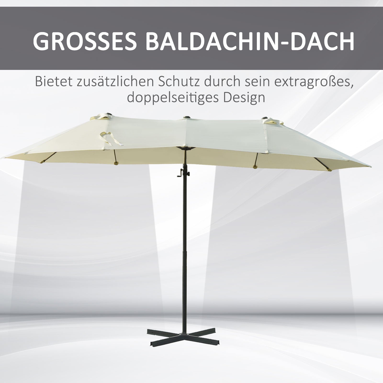 Outsunny Doppelsonnenschirm Ampelschirm Doppelschirm mit Kurbel Verstellbarer Gartenschirm Sonnenschutz Metall Cremeweiß 440 x 270 x 250 cm