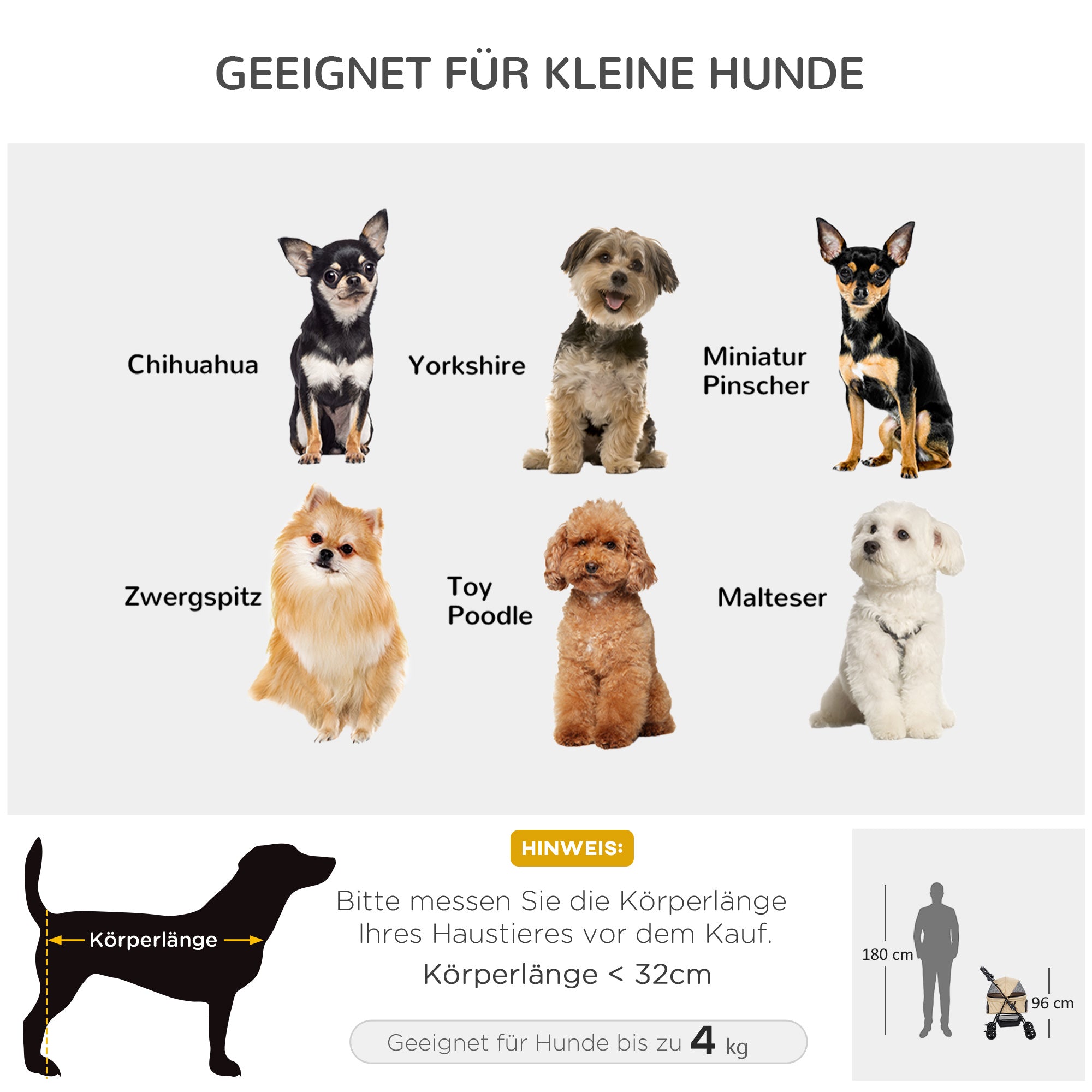 PawHut Hundewagen Hundebuggy, klappbar, 2 Sicherheitsleinen, 2 Becherhalter,  67 x 45 x 96 cm, Khaki