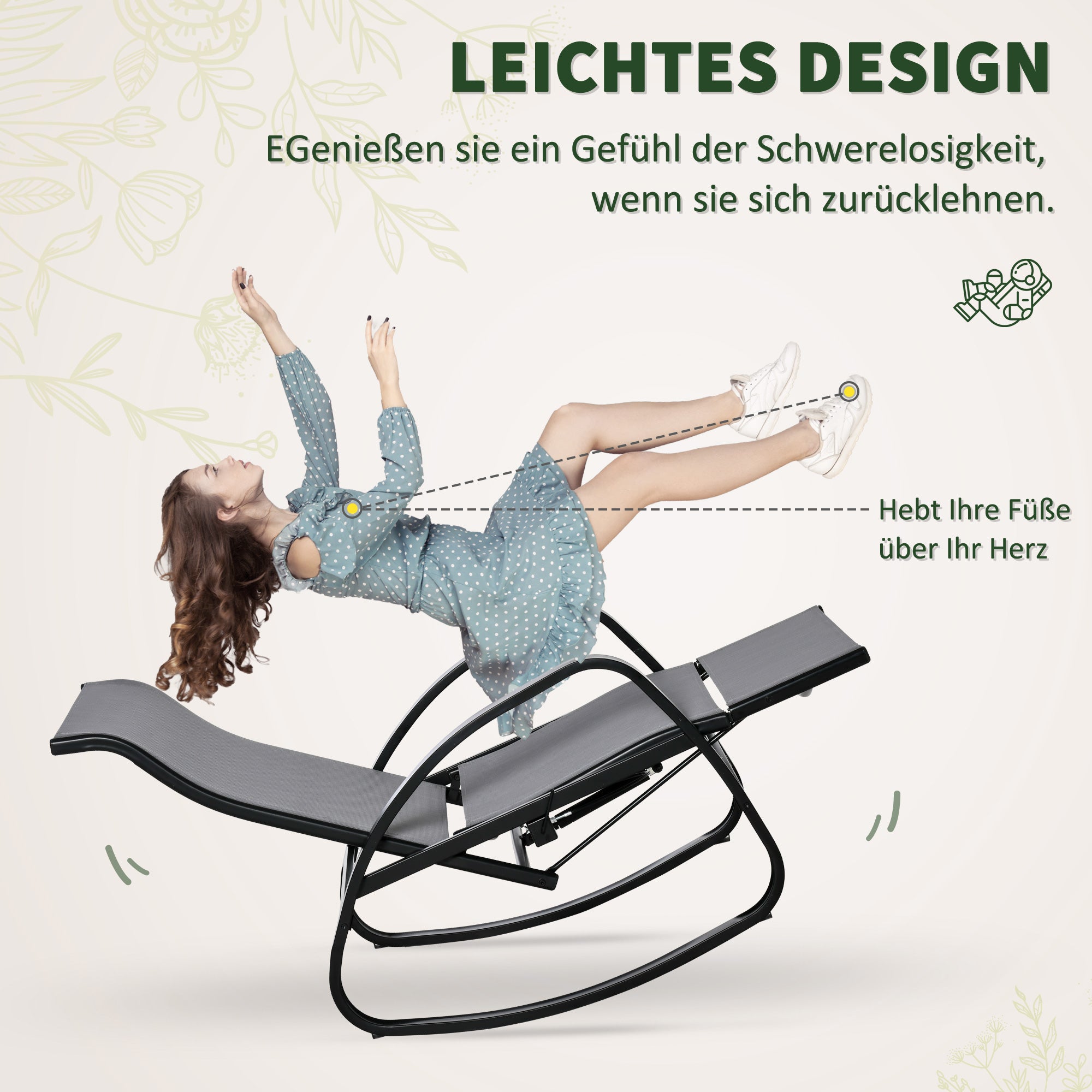 Outsunny Schaukelstuhl Schaukelliege mit Rückenlehne Fußstütze verstellbar Gartenliege Schwungliege bis 160 kg belastbar Texteline Grau 90 x 64 x 96,5 cm
