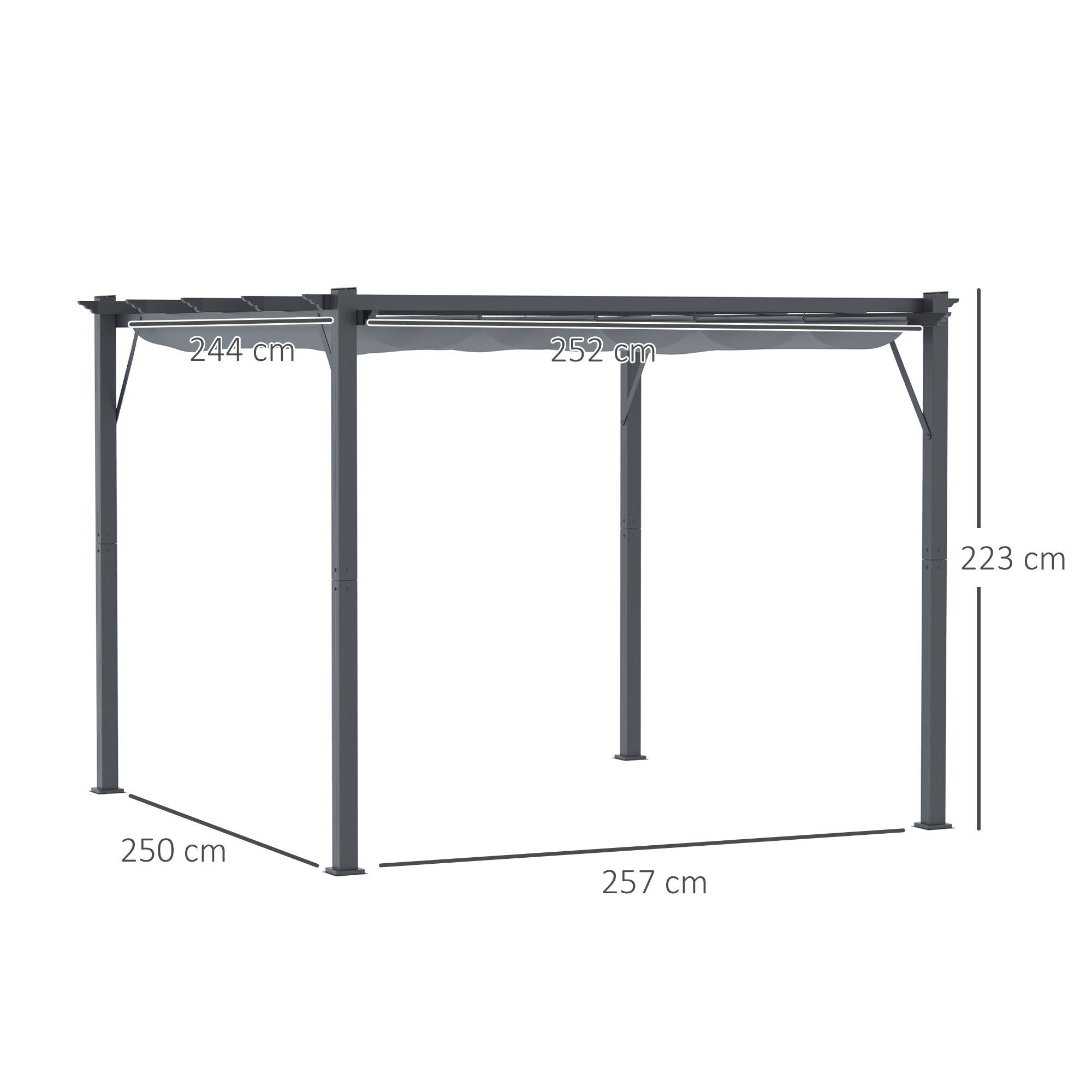 Outsunny Pergola Pavillon Terrassenüberdachung mit Schiebedach Garten Alu Kohlegrau+Dunkelgrau 3x3x2,23 m