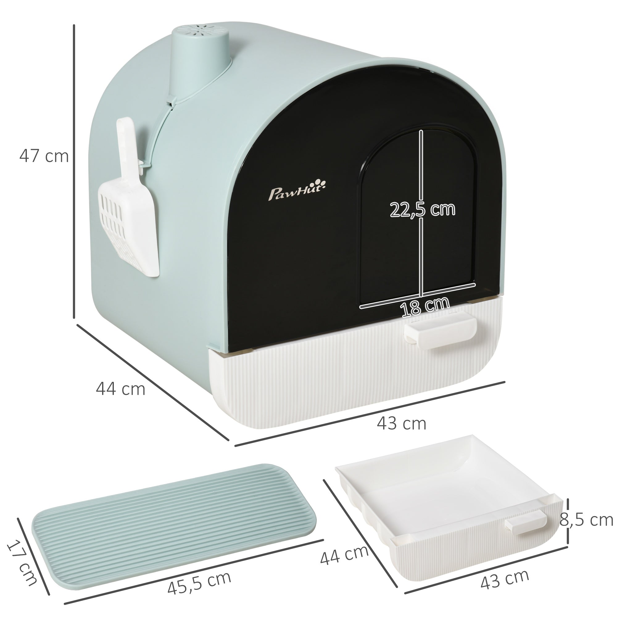 PawHut Katzentoilette Katzenklo mit Deckel Streuschaufel Streufangmatte Grün 43 x 44 x 47cm