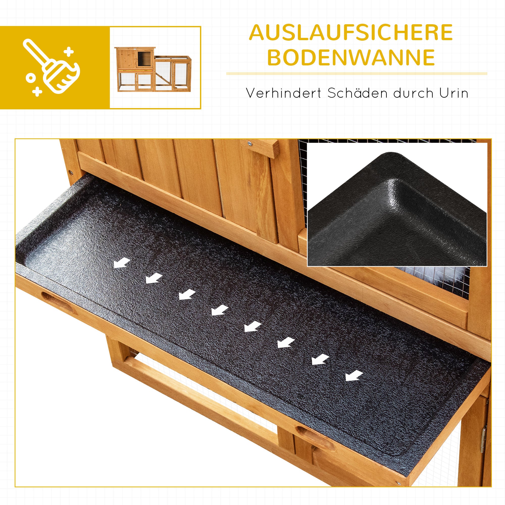 PawHut Kleintierstall mit Freigehege, herausnehmbare Bodenwanne, wetterbeständig, 141 cm x 60 cm x 86 cm, Braun