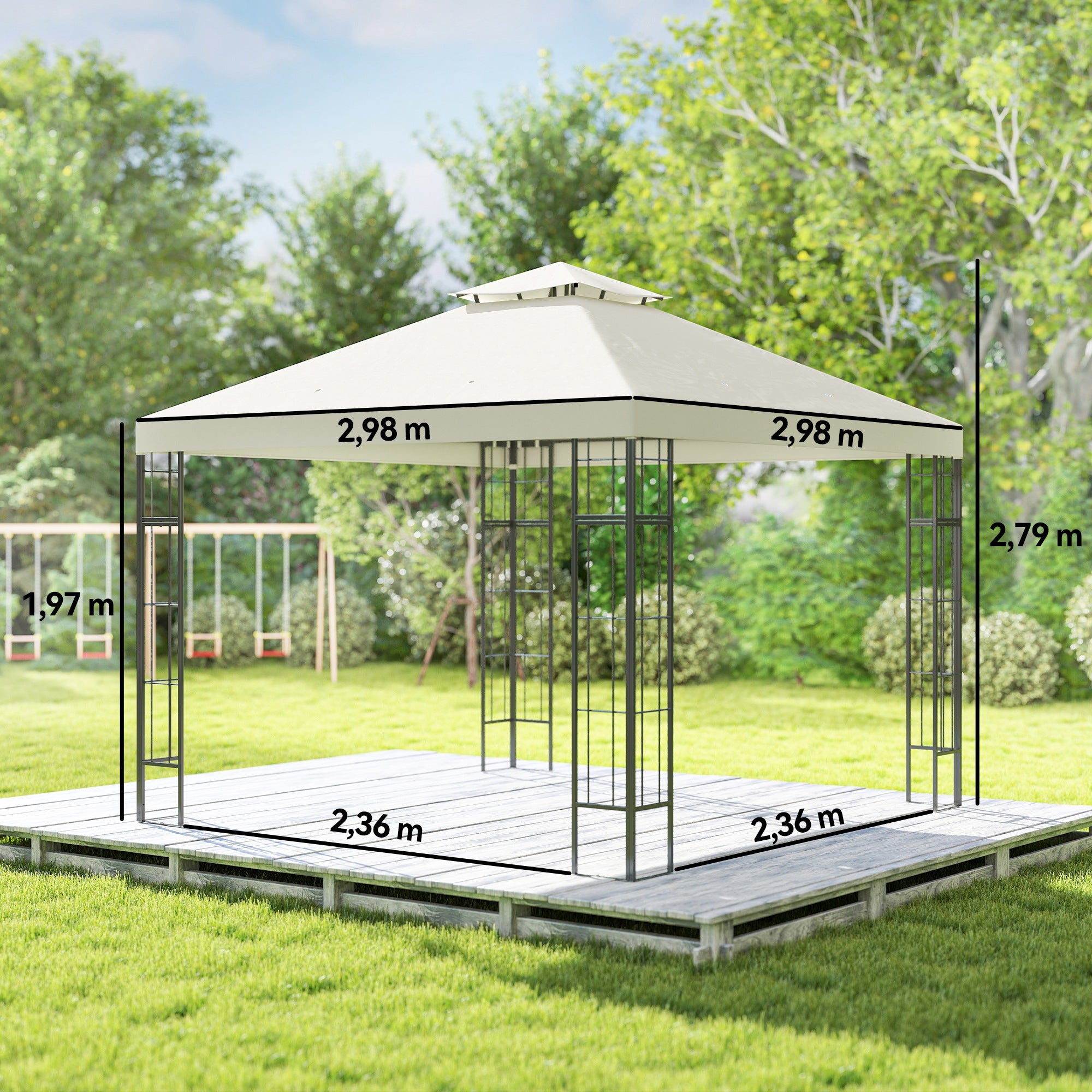 Outsunny 3 x 3 m Garten-Pavillon, 2-Stufen-Dach-Design, UV30+ Schutz, UV-beständig, Sonnenschutz, Metallrahmen, Cremeweiß
