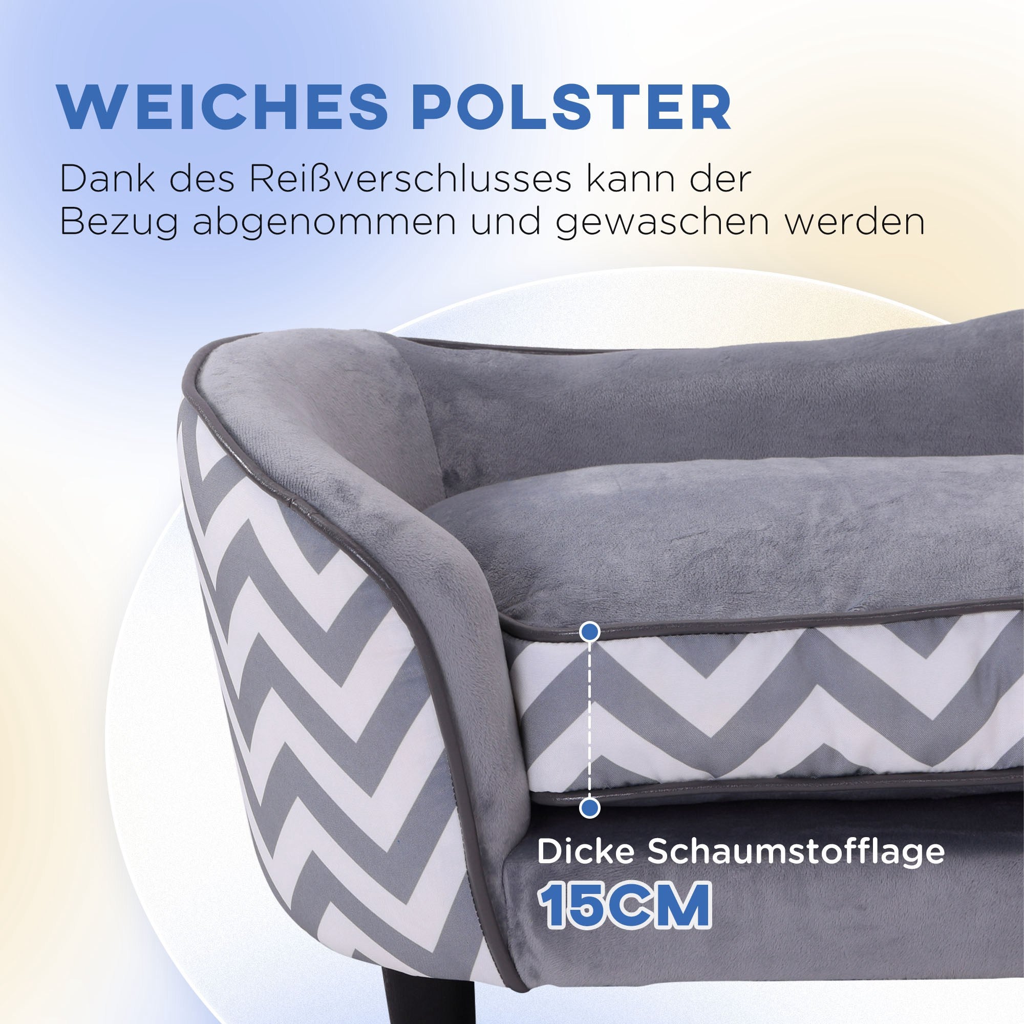 PawHut Haustiersofa Hundecouch Hundesofa Hundebett Hundematte Katze Kissen gepolstert Holz Schaumstoff Grau 68,5 x 40,5 x 40,5 cm