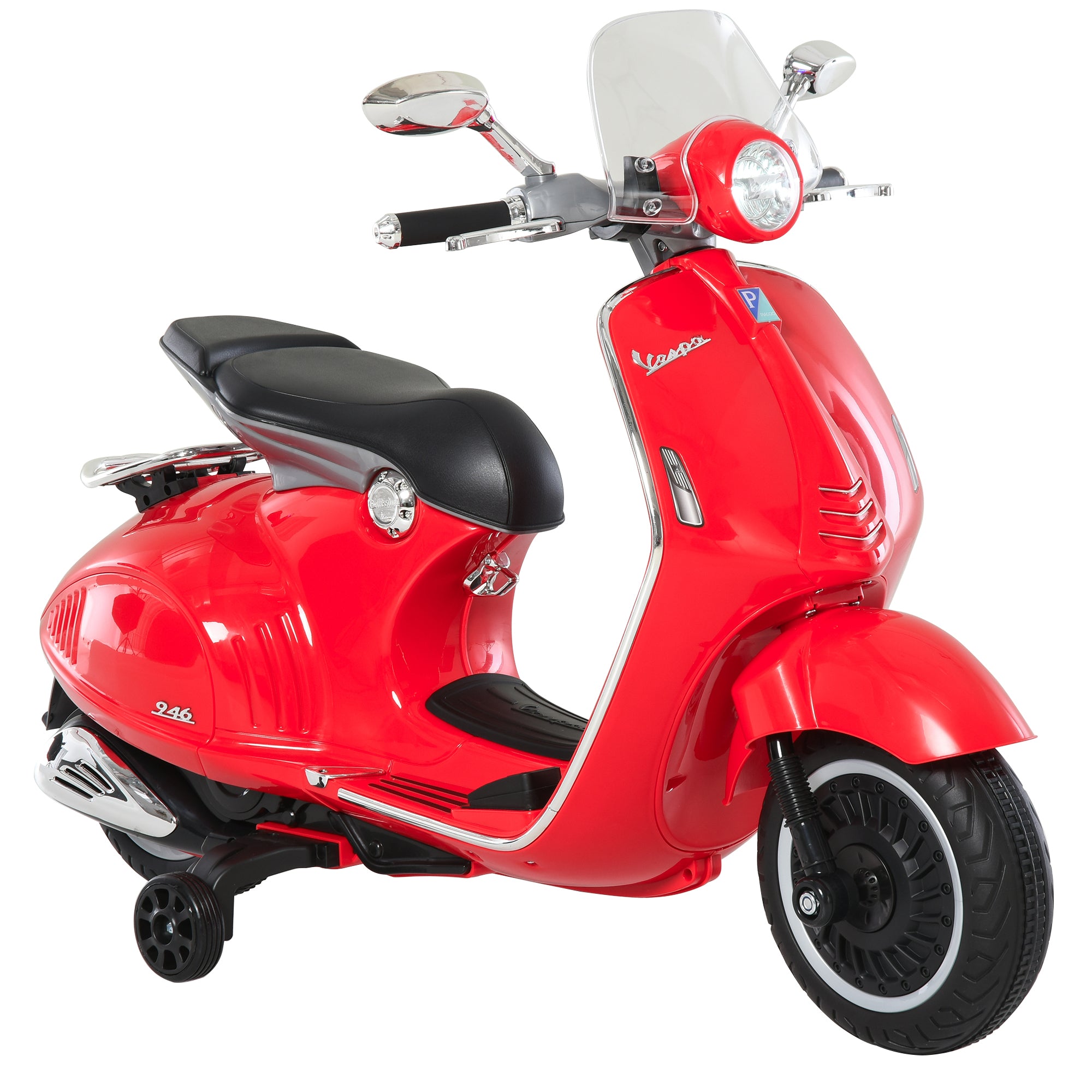 HOMCOM Kinder Elektro-Motorrad, 6V Kindermotorrad mit Scheinwerfer, Musik, Vor- und Rückwärtsgang, Trainingsräder, 30 kg belastbar, Elektromotorrad für 3-6 Jahre Kinder, Rot