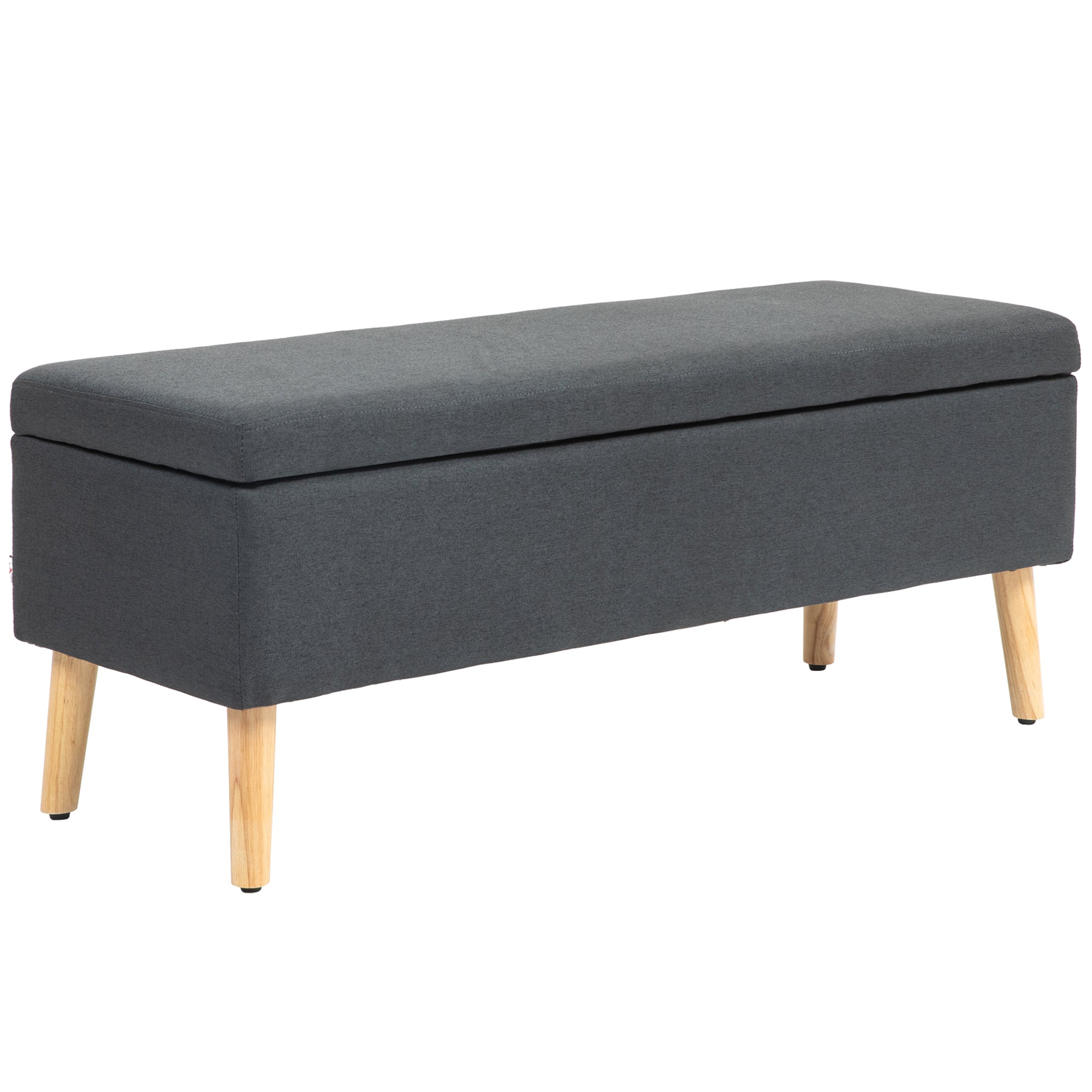 HOMCOM Polsterbank mit Stauraum, Bettbank in Leinenoptik, Kautschukholz, 110 x 39 x 45 cm, Dunkelgrau