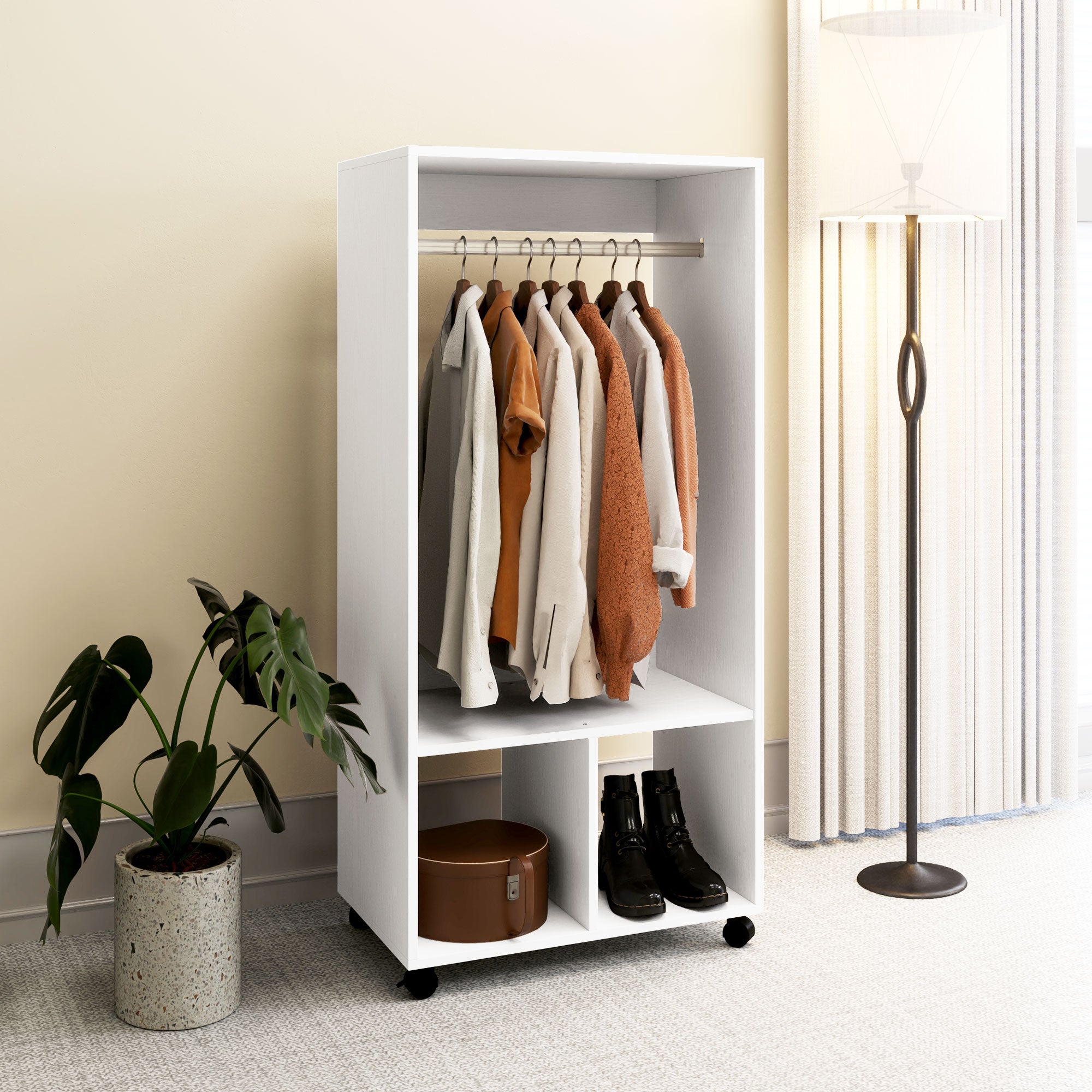 HOMCOM Kleiderschrank Garderobe,60 cm x 40 cm x 127 cm, 1 Kleiderstange, 2 Regale, Weiß