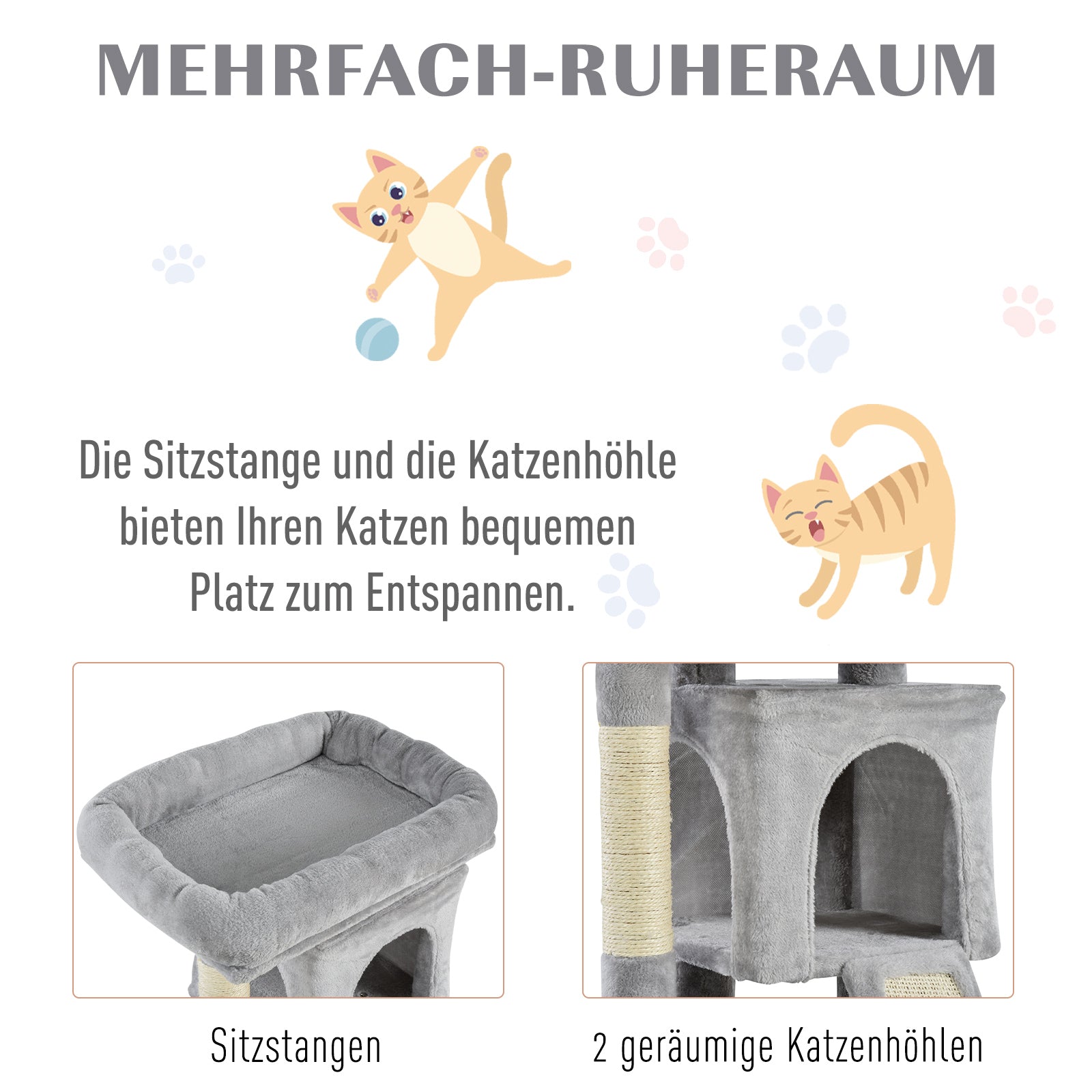 PawHut Kratzbaum 83 cm Kleiner Katzenkratzbaum mit Sisalsäulen, Katzenkratzbaum, Katzen Kletterbaum, Katzenbaum, Katzenmöbel Spielbaum für kleine Katzen, Hellgrau