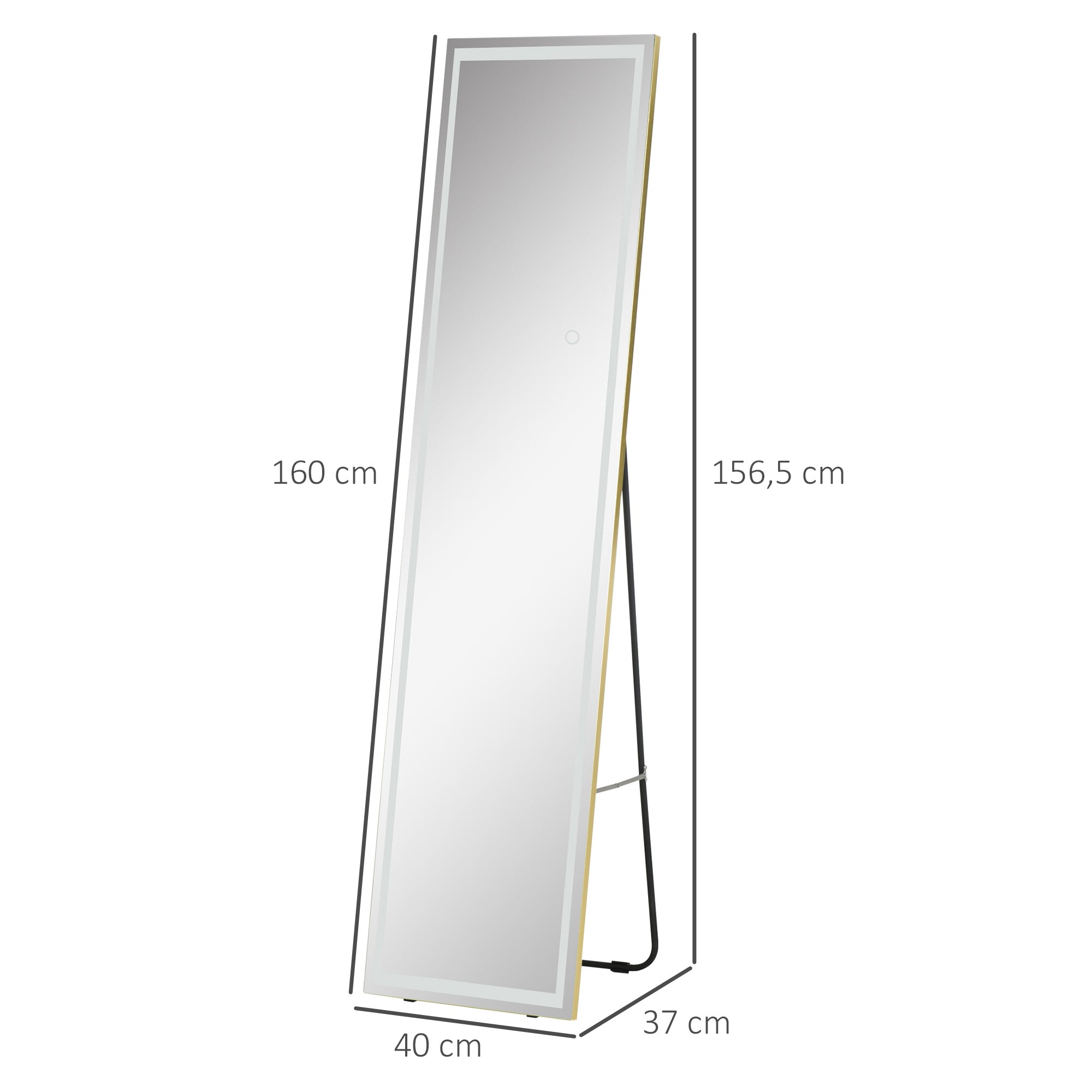 HOMCOM 2 in 1 Ganzkörperspiegel mit LED-Licht, freistehend, wandmontiert, dimmbar, 40 cm x 37 cm x 156,5 cm, Silber