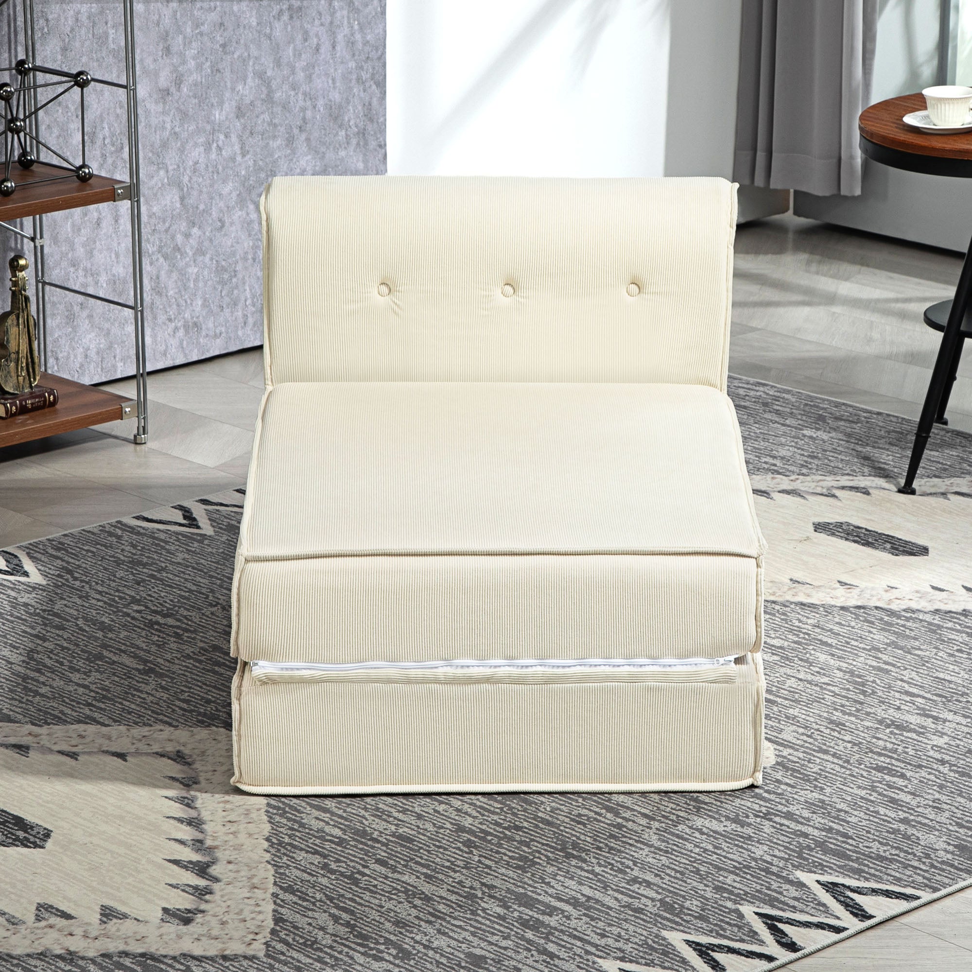 HOMCOM Bodensofa, faltbare Gästematratze, leicht, Cordbezug, 73x100x65 cm, Cremeweiß