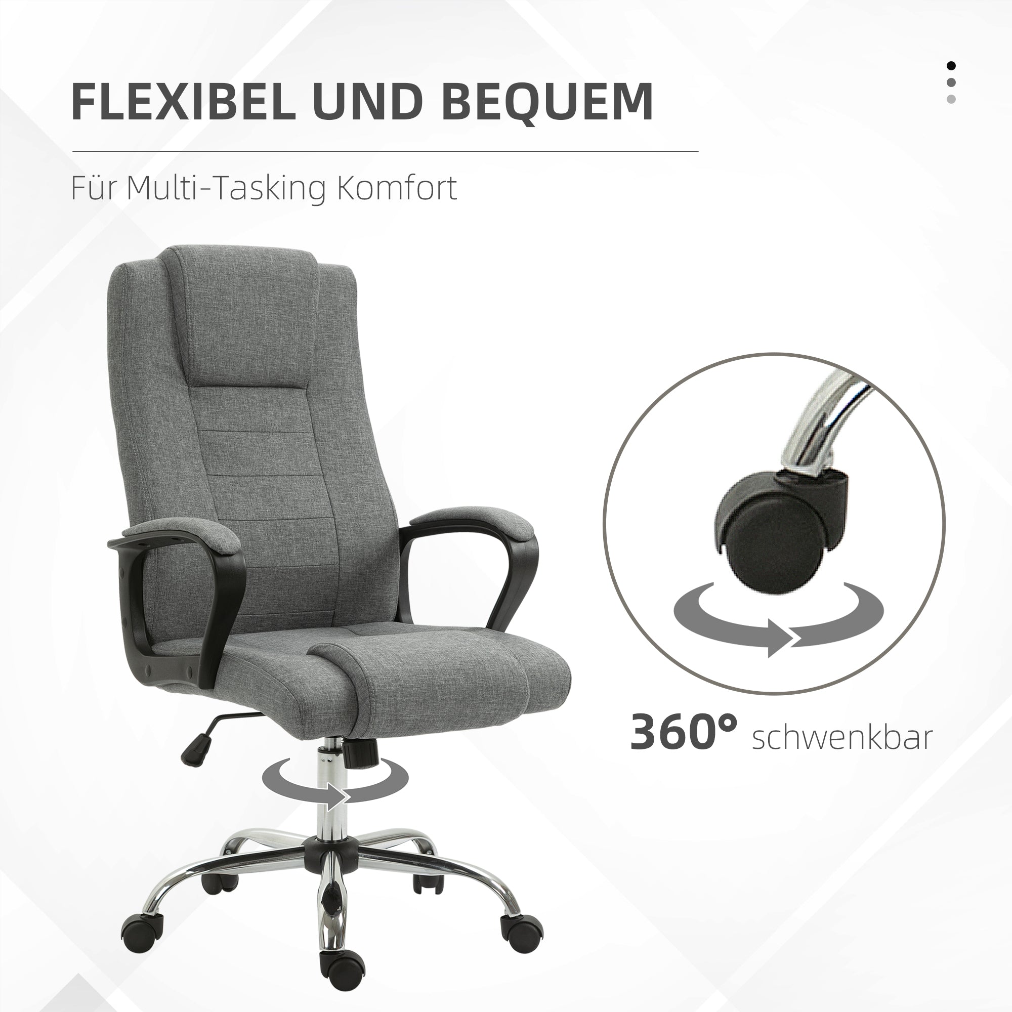 Vinsetto Bürostuhl Computerstuhl mit Wippenfunktion Kopfstütze ergonomischer Schreibtischstuhl drehbar höhenverstellbar Leinen-Touch Grau  62 x 76 x 110-119 cm