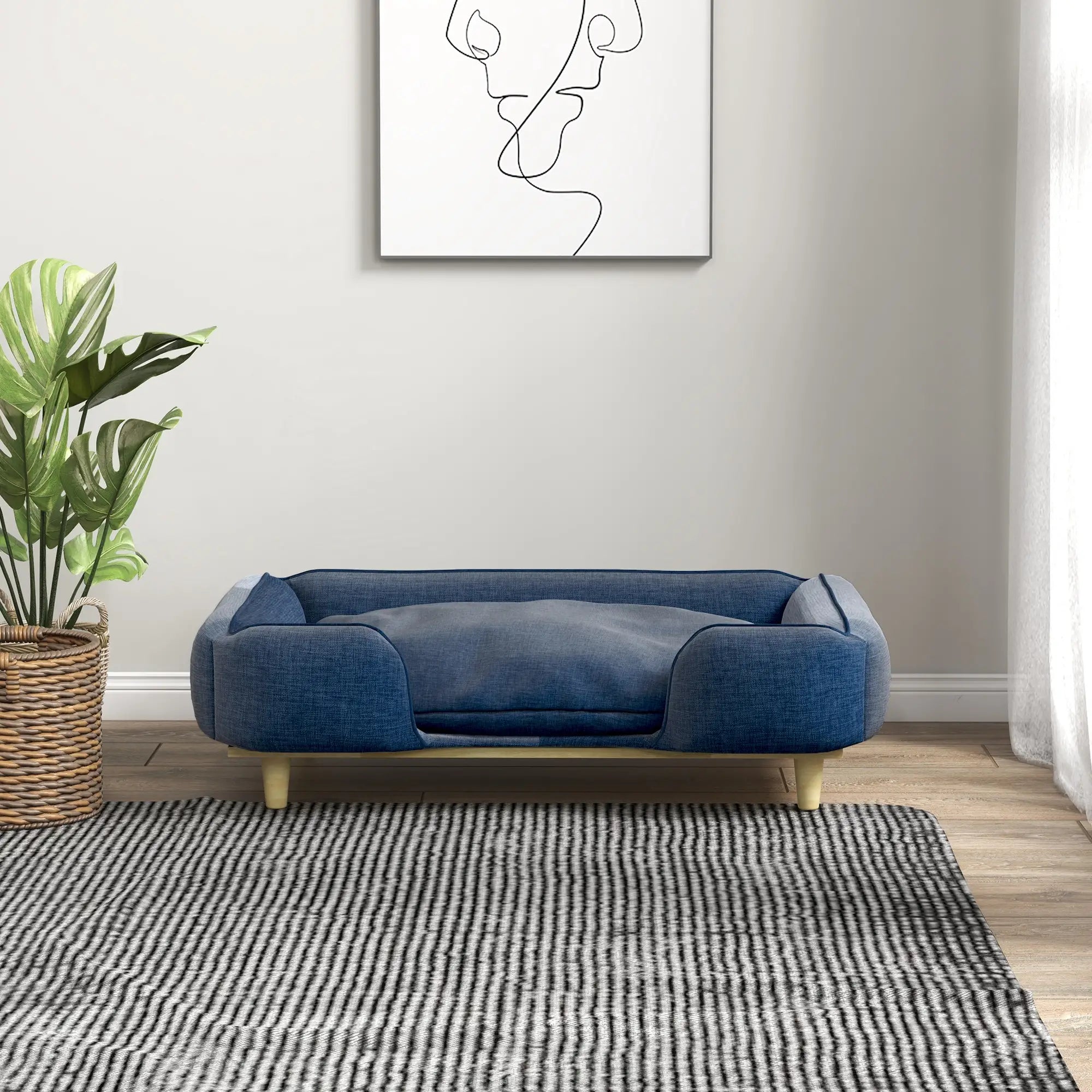 PawHut Hundesofa, Haustiersofa, Haustierbett, abnehmbares u. waschbares Polster, Natur+ Dunkelblau