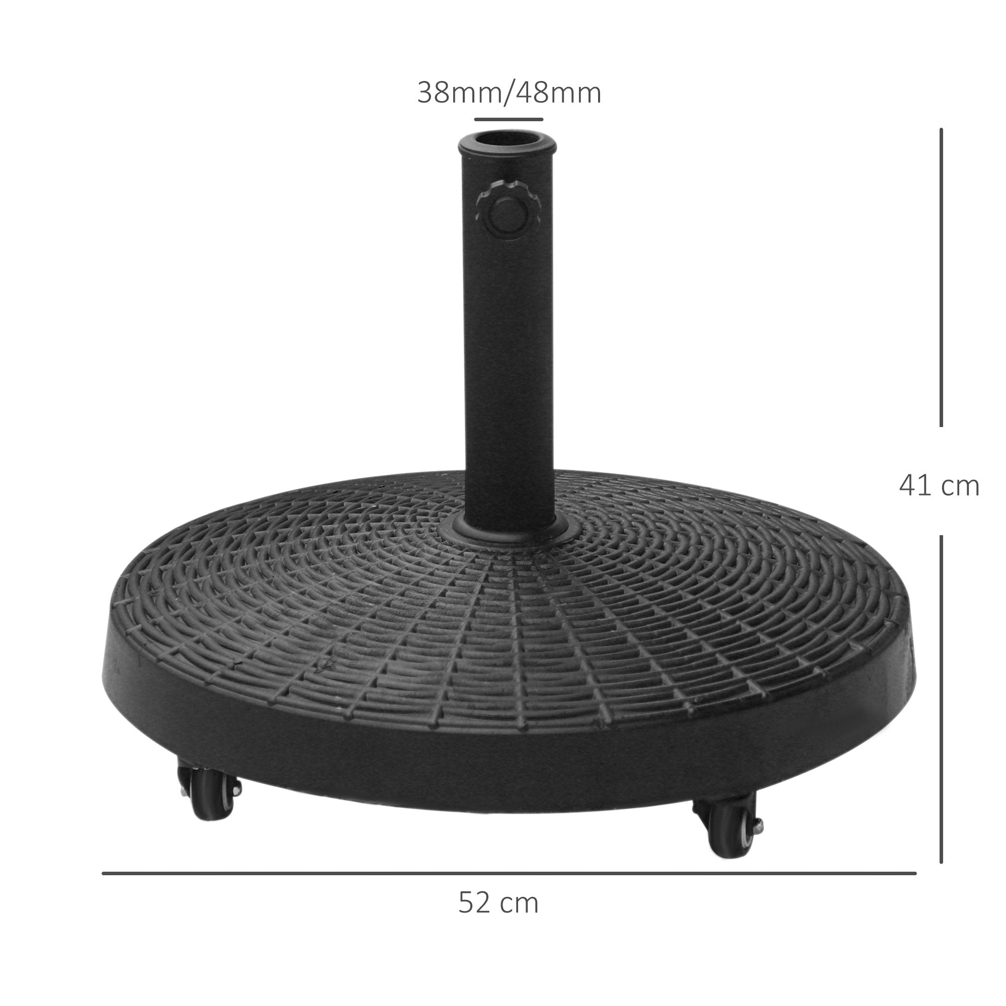 Outsunny Sonnenschirmständer 25kg Schirmständer mit Rollen rund Rattanoptik Ständer für Schirmstangen mit Ø38/48 mm Ständer für Garten, Balkon, Schwarz