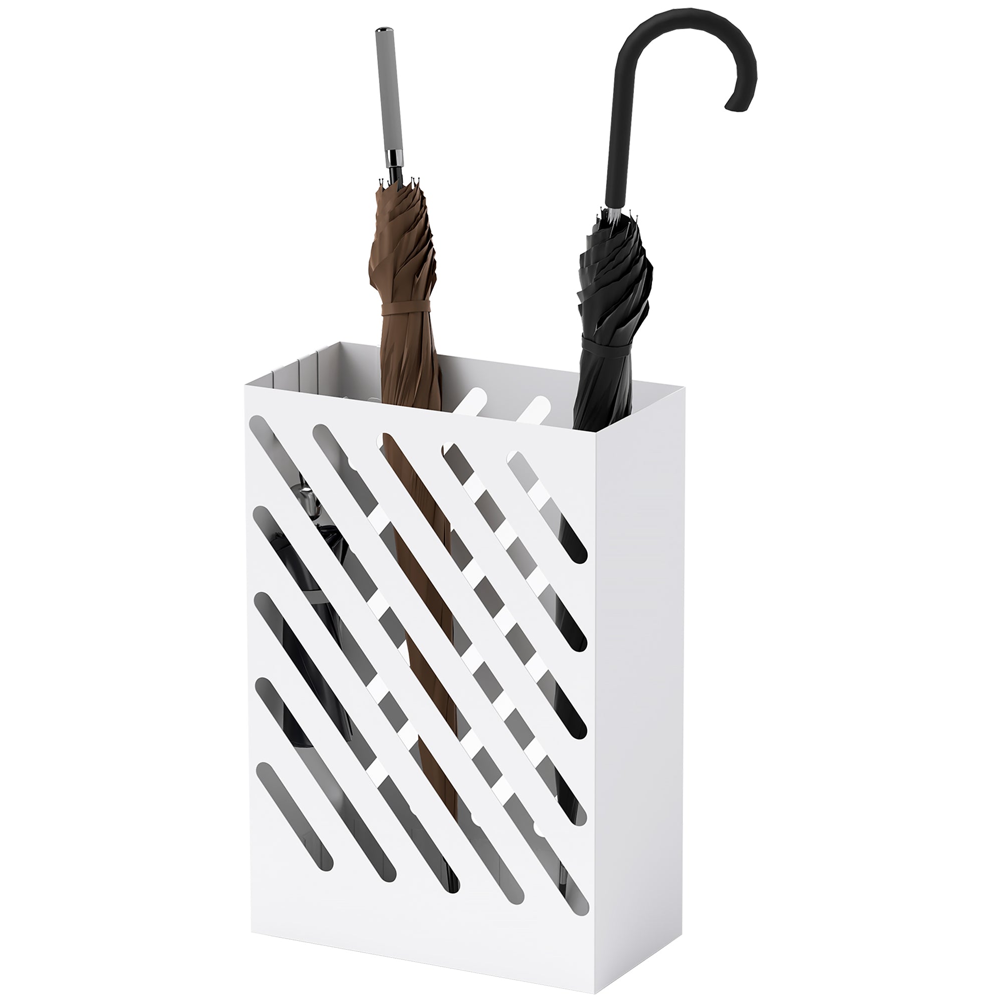 HOMCOM Regenschirmständer mit Tropfschale, 4 Haken, Stahl, 28L x 14B x 41H cm, Weiß