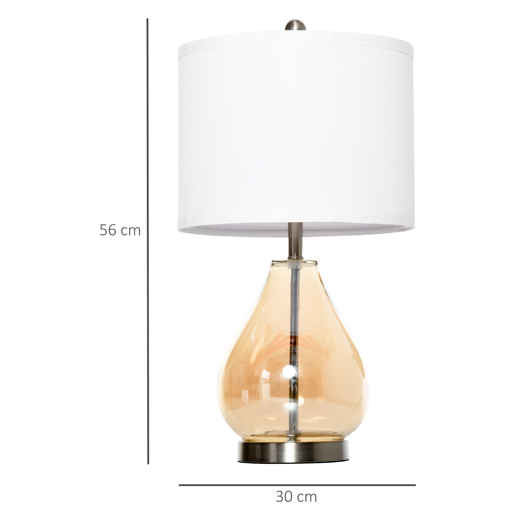HOMCOM 2-Set Tischlampen Tischleuchten E27-Fassung Nachttischlampe 40 W Glas Leinen Metall Bernstein Ø30 x 56H cm