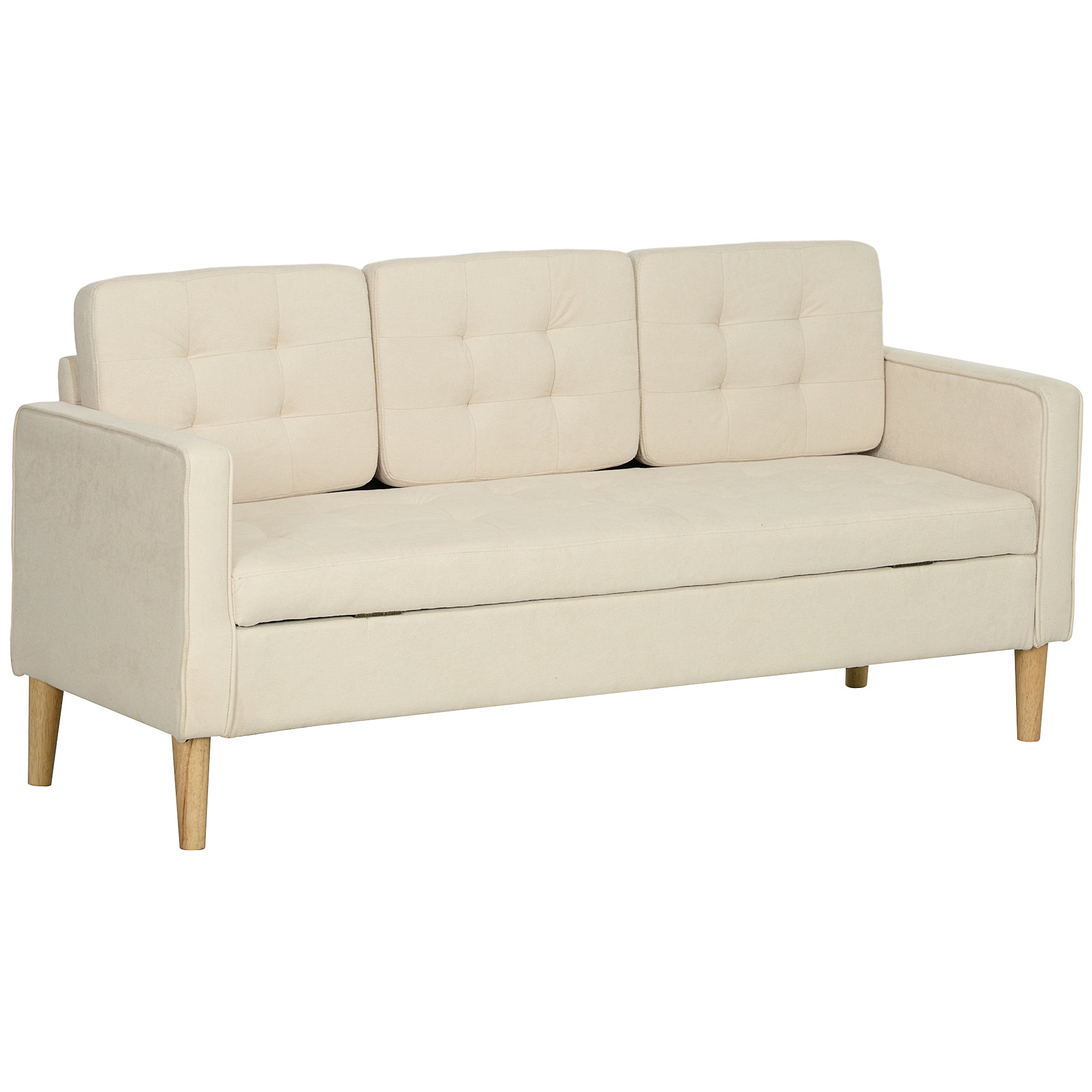 HOMCOM 3-Sitzer Sofa mit Stauraum, Knopfheftung, Polstercouch, 166,5 x 62 x 82 cm, Cremeweiß