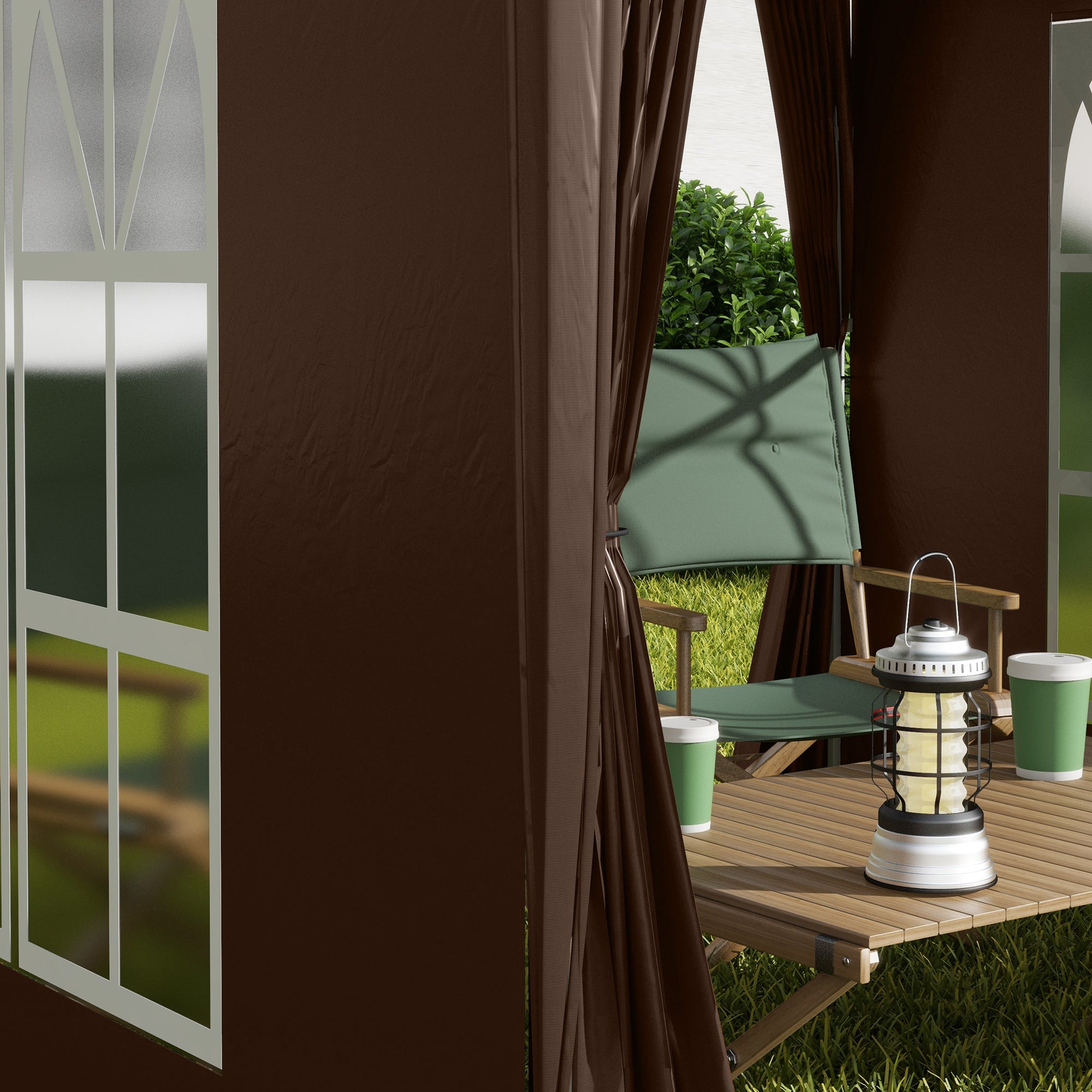 Outsunny Faltpavillon, Bierzelt, 4 abnehmbare Seitenwände, 2 Fenster, Metallrahmen, 2 x 2m, Braun