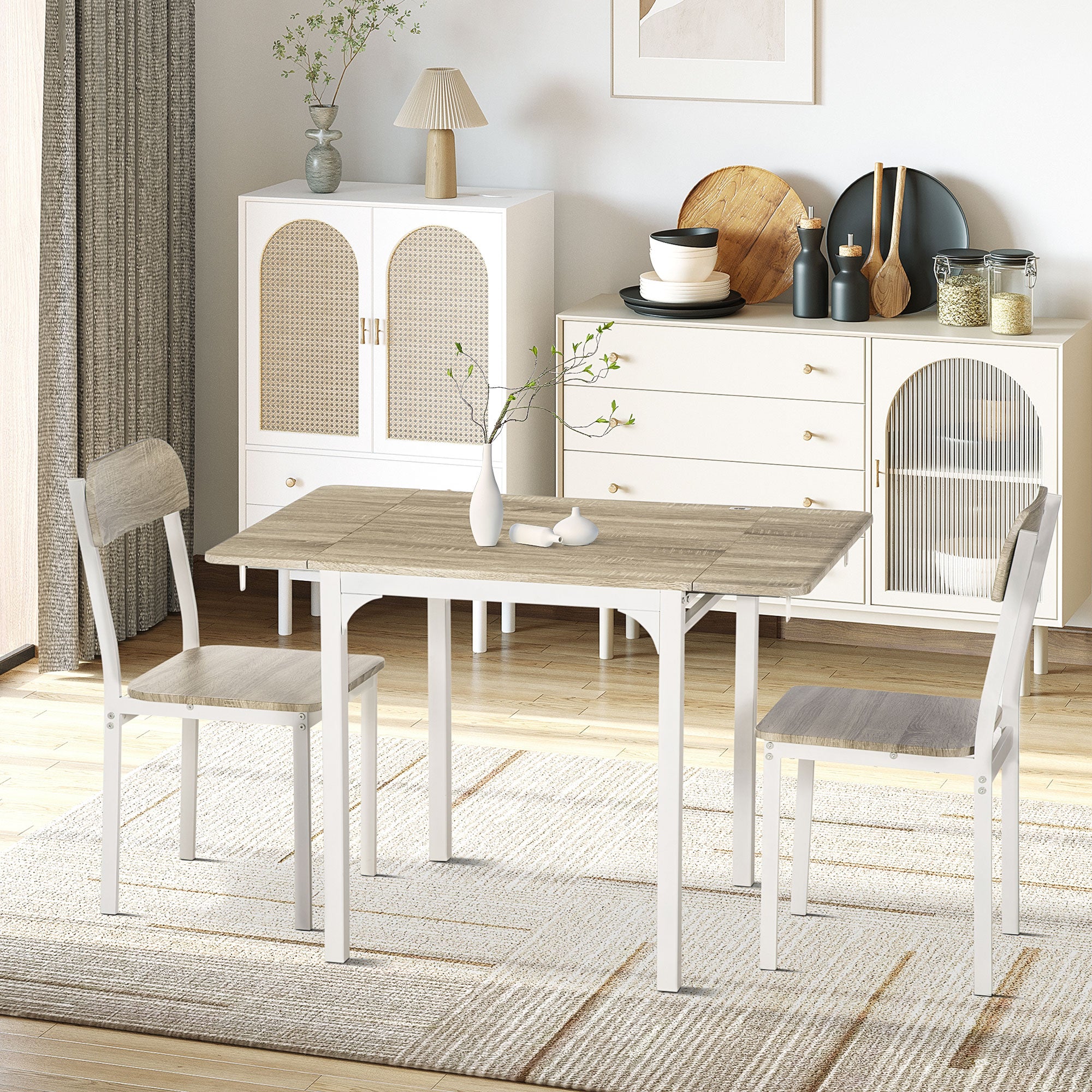 HOMCOM Essgruppe Klapptisch 2 Stühle platzsparend natur weiß