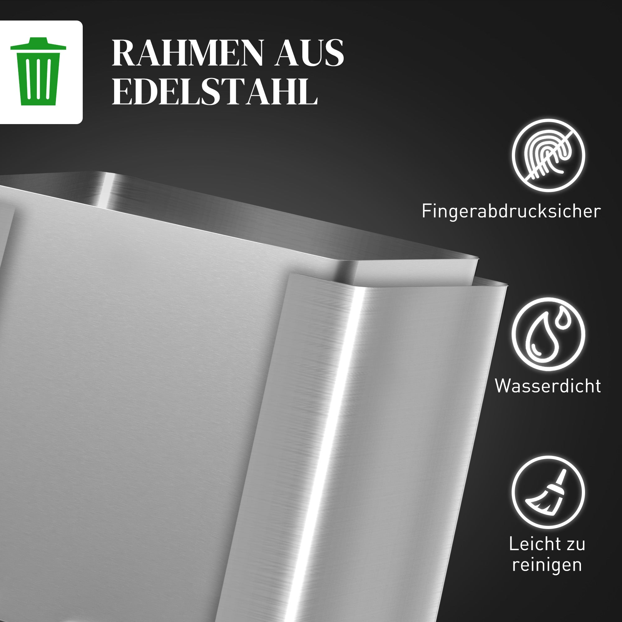HOMCOM Mülleimer, Abfalleimer mit Deckel und Fußpedal, Edelstahl, 2x 20 Liter-Fächer, Silber