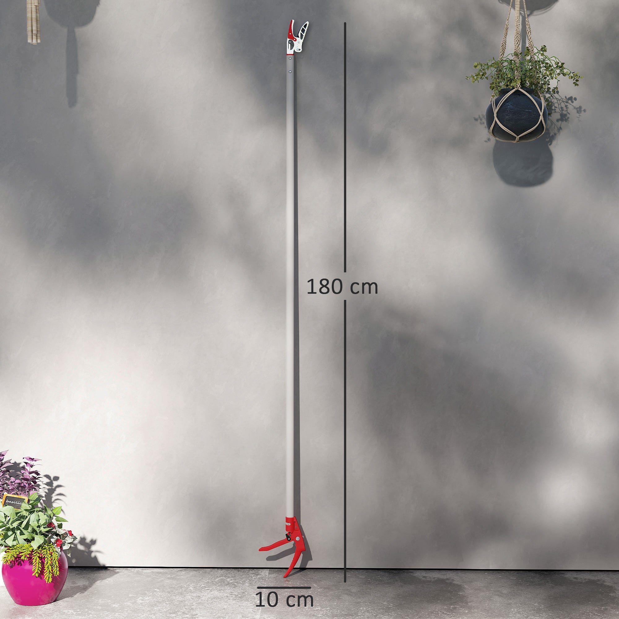 Outsunny 1,8 m Baumschere, Astscheren zum Schneiden, Gartenschneider mit Aluminiumgriff, Langstielige Gartenschere, Rot