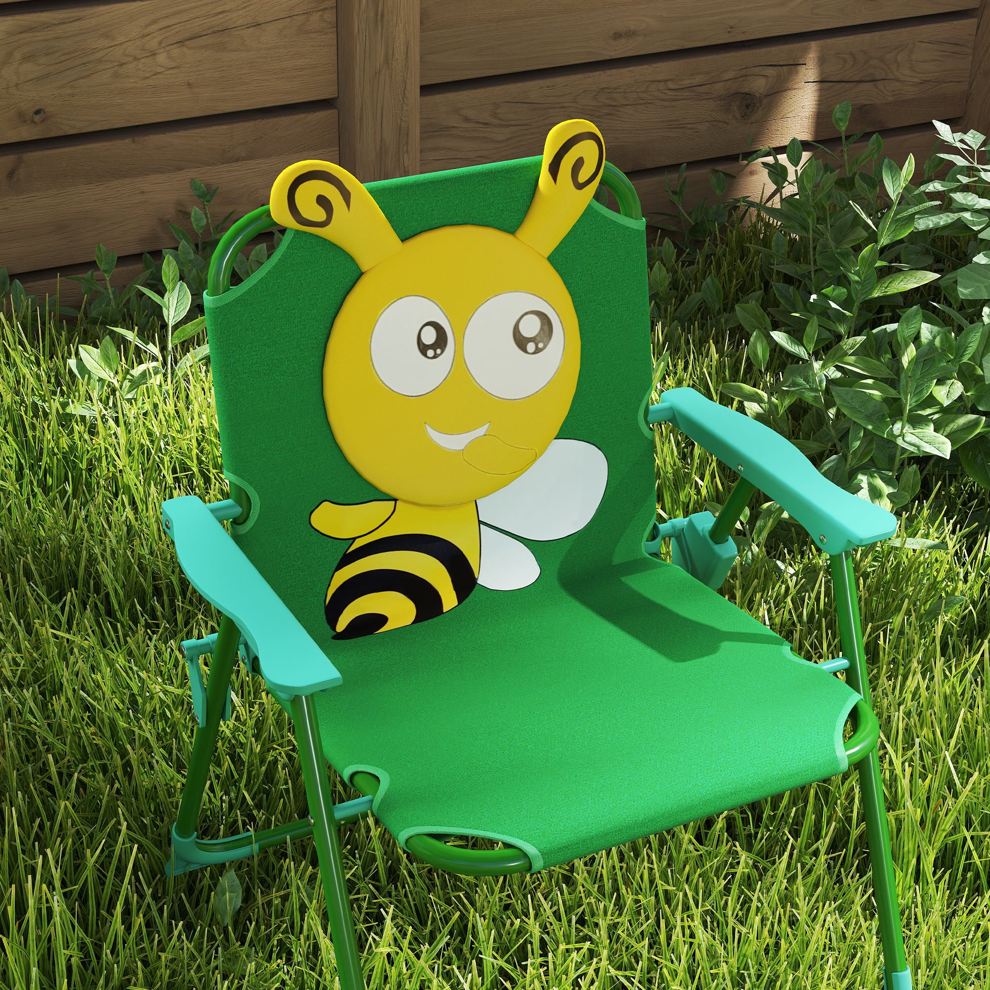 AIYAPLAY Gartenmöbel-Set für Kinder, Stühle, Tisch, Sonnenschirm, Bienen-Design, Grün+Gelb