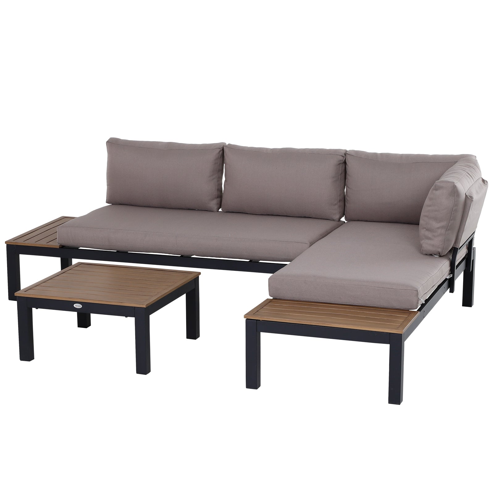 Outsunny Gartenmöbel-Set für 3 Personen mit Beistelltisch, Sofa mit Kissen, Outdoor, Aluminium, 164 x 74 x 69 cm