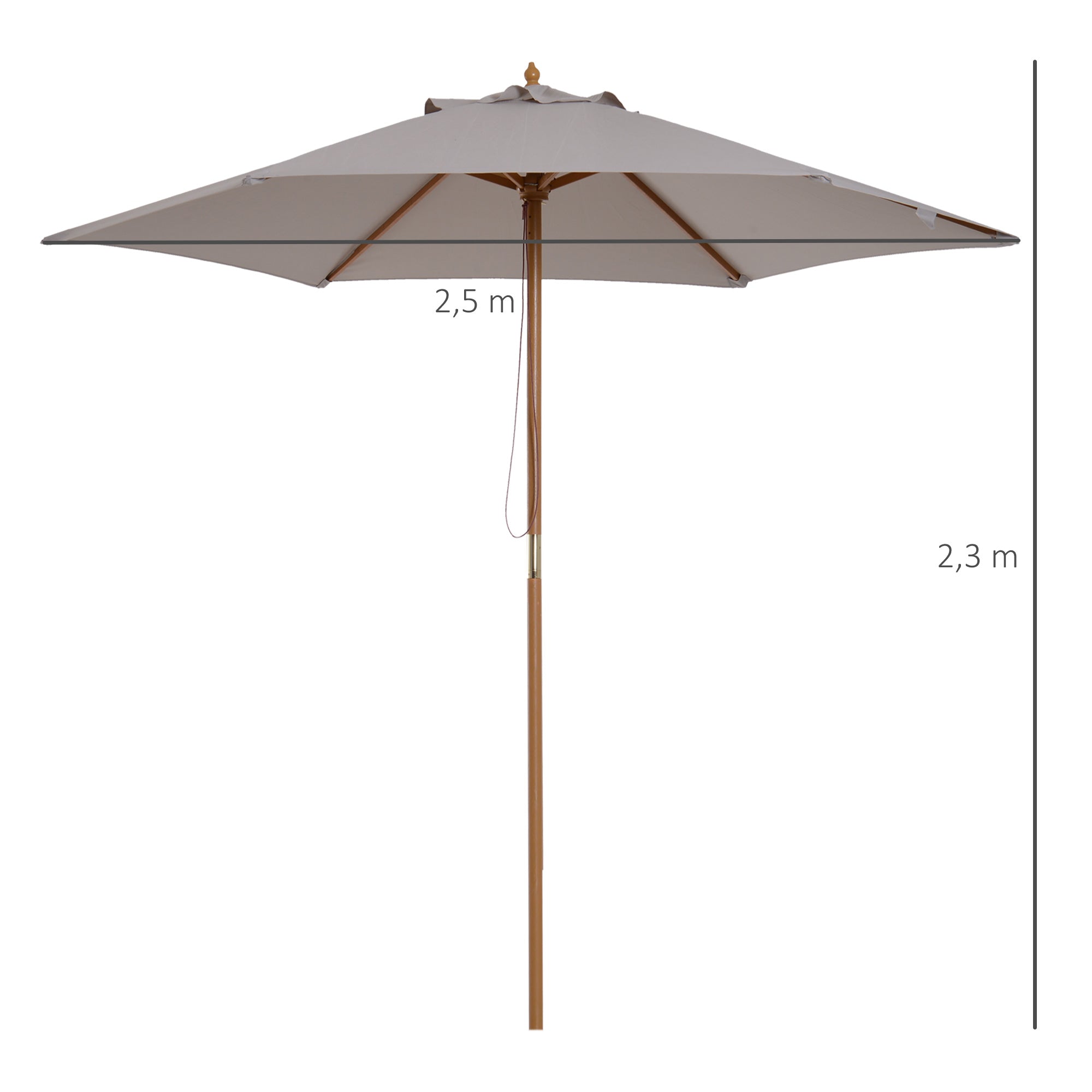 Outsunny Sonnenschirm Ø 250 cm, Sonnenschirm mit Seilzugmechanismus Balkonschirm Strandschirm aus Bambus windfest Marktschirm Sonnenschutz für Balkon Terrasse Garten, Grau