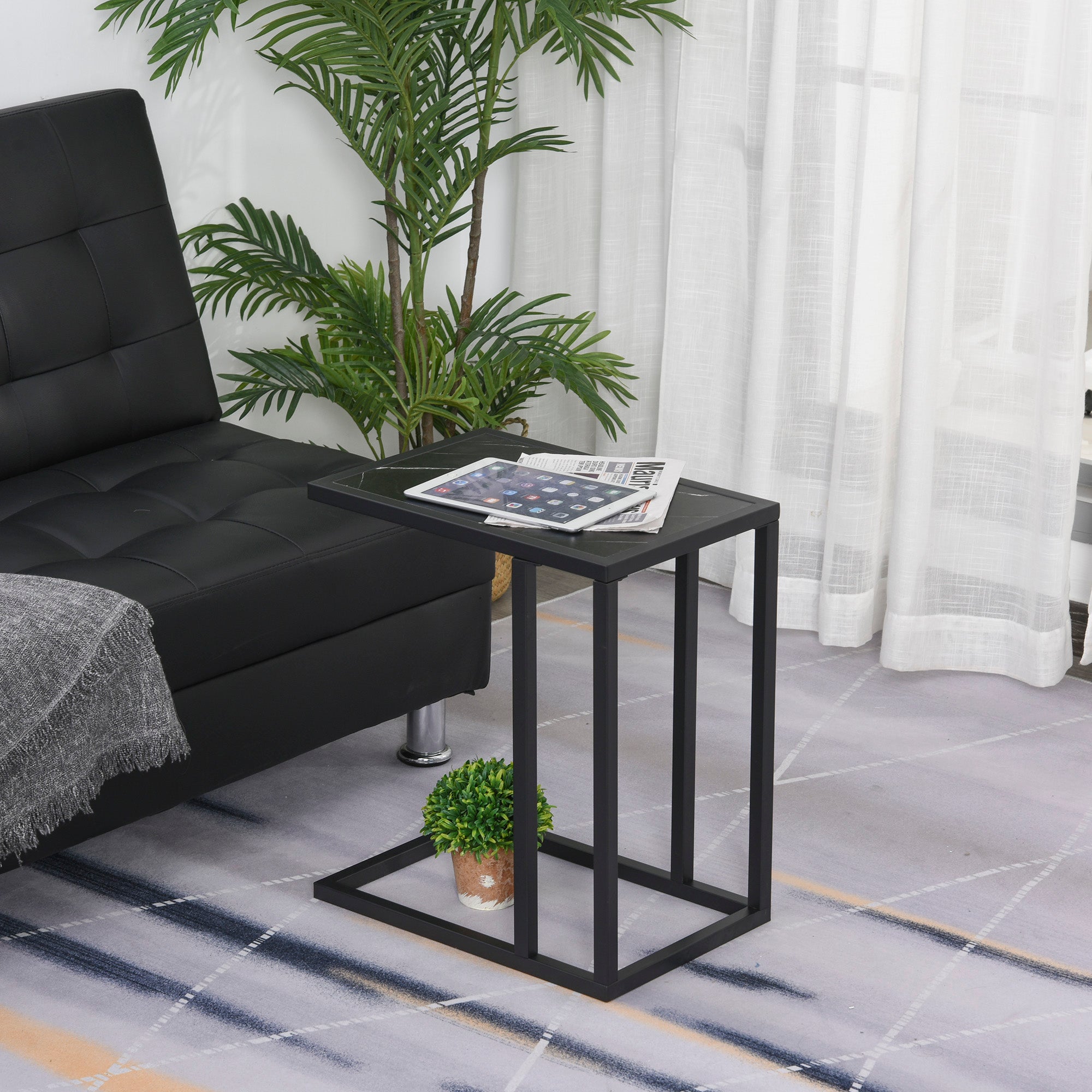 HOMCOM Beistelltisch C-Form Marmoroptik für Sofa oder Bett