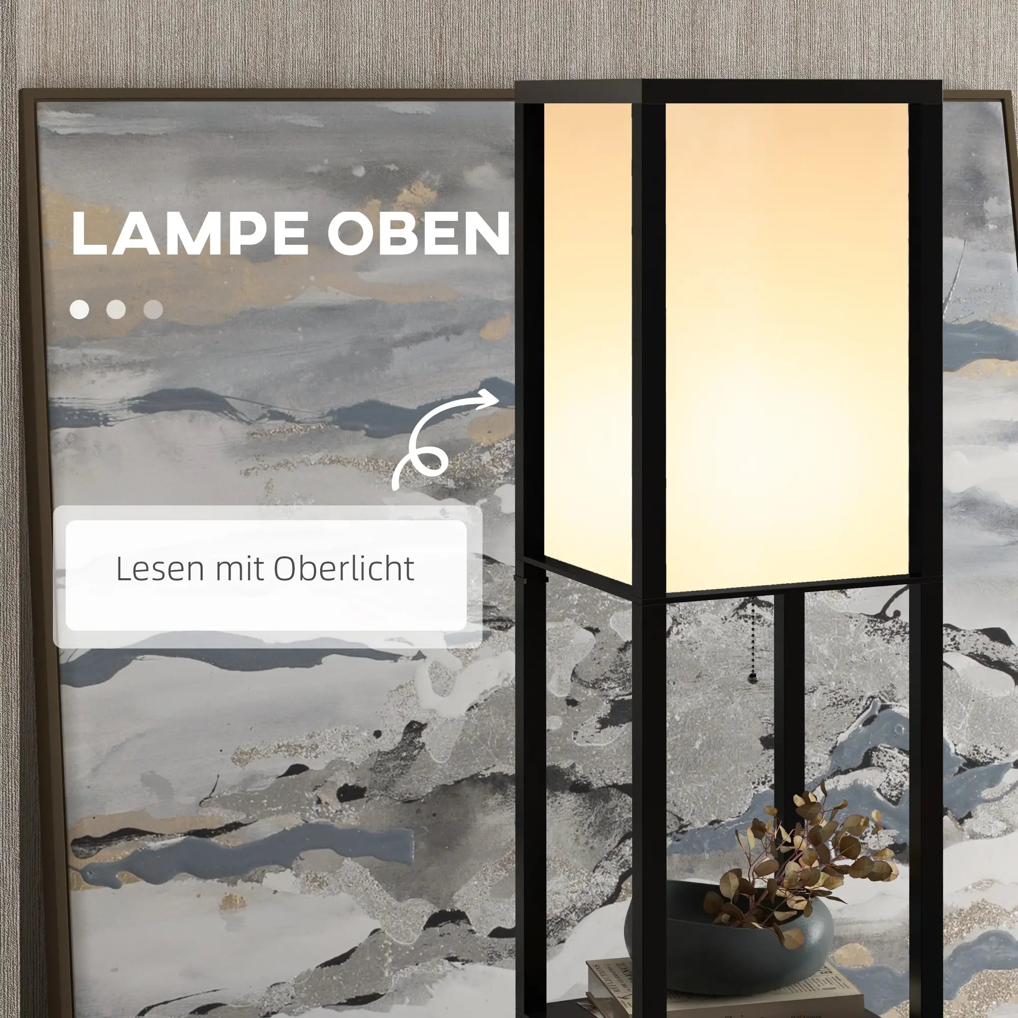 HOMCOM Stehlampe mit Regalen, Stehleuchte, Holz, 26 x 26 x 160 cm, für Wohn-/Schlafzimmer (Ohne Glühbirne)