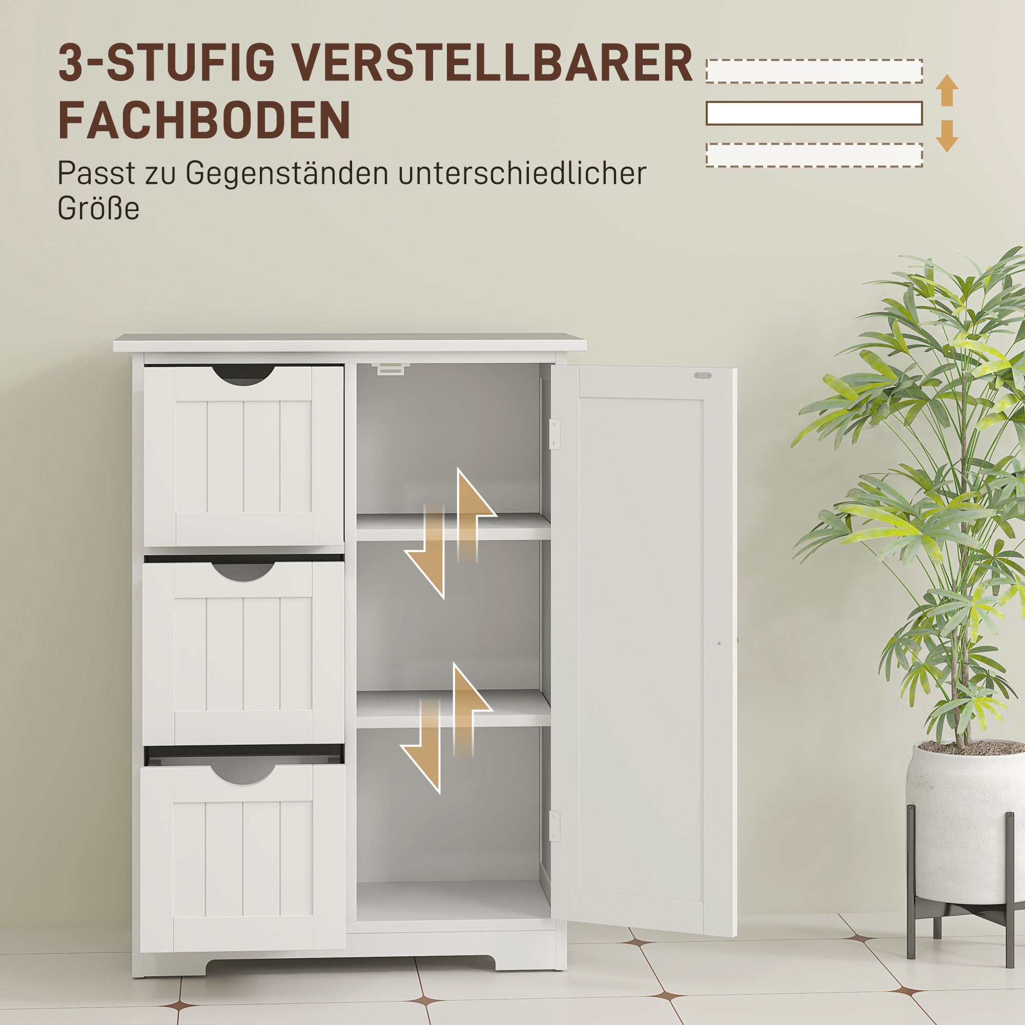 HOMCOM Badezimmerschrank, Badkommode, 3 Schubladen, Regal, MDF, Weiß