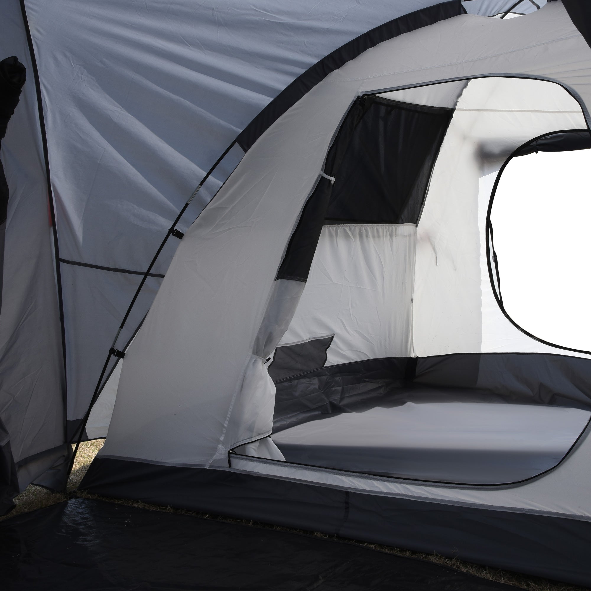 Outsunny Campingzelt für 4-5 Personen, zwei Innenräume, herausnehmbare Bodenmatte, grau, 4,90 x 2,50 x 1,85 m