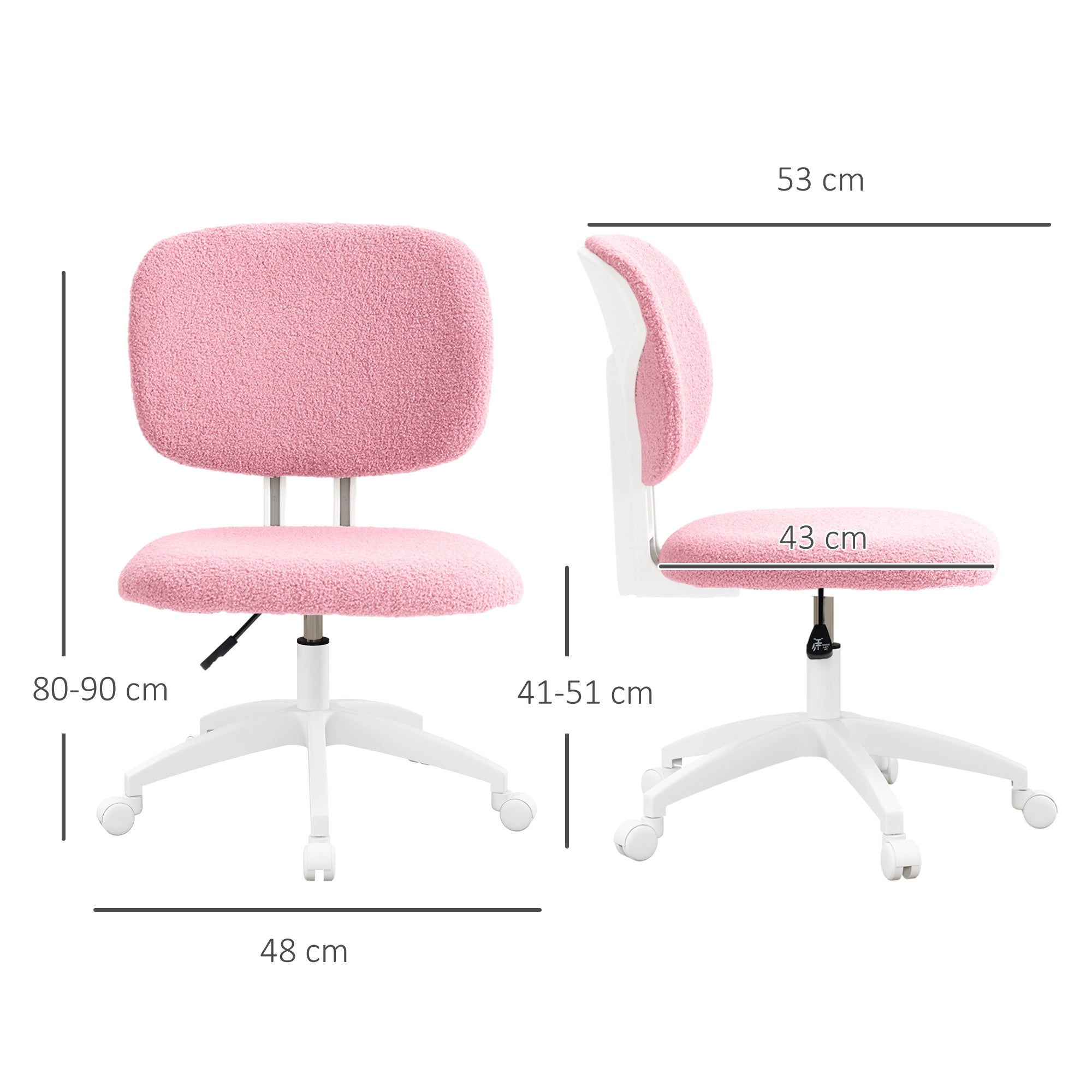 Vinsetto Bürostuhl Computerstuhl drehbar, höhenverstellbar, 48 cm x 53 cm x 80-90 cm, Rosa