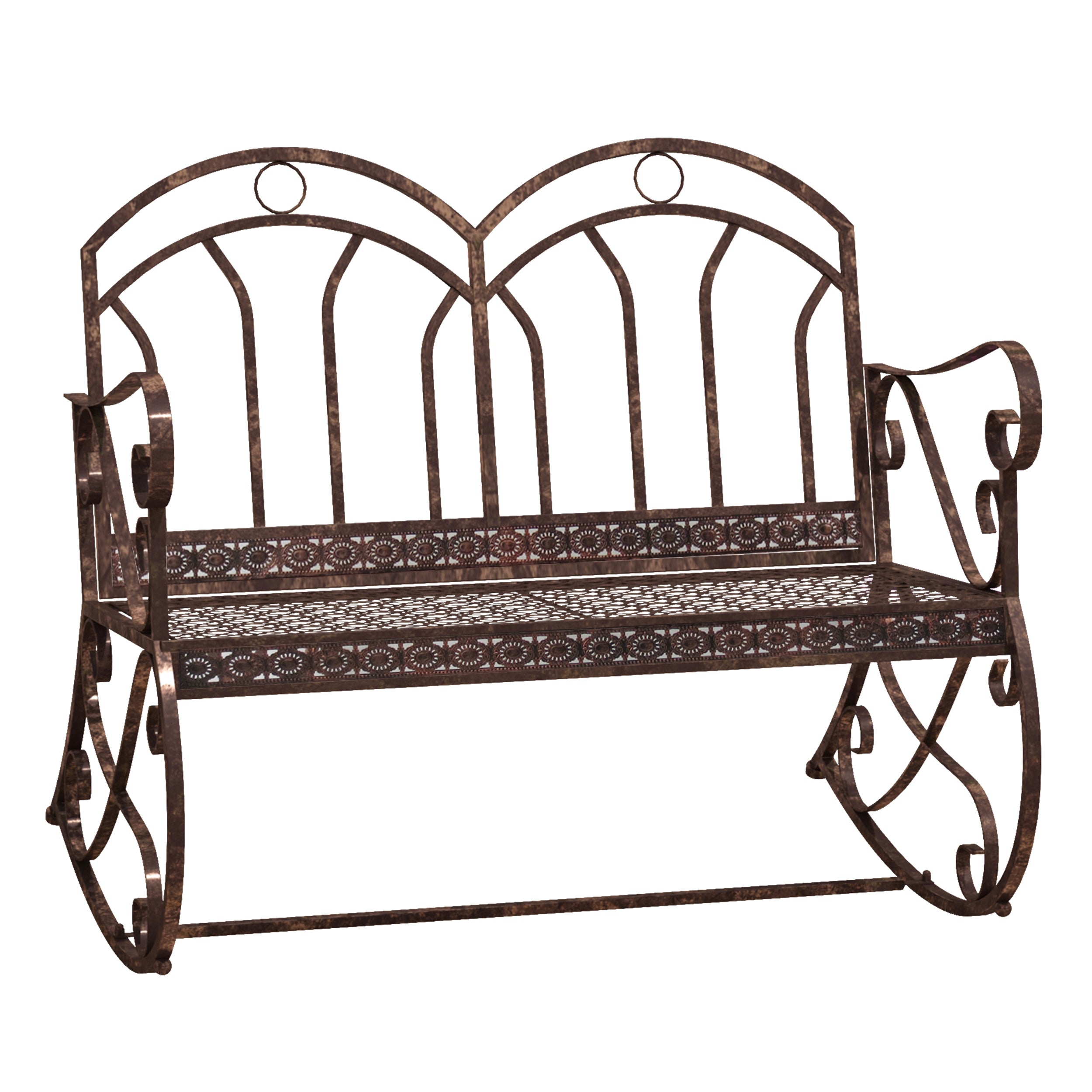 Outsunny Gartenbank Schaukelstuhl Parkbank Sitzbank Bank 2-Sitzer Metall (Modell3/ Bronze-Rot)
