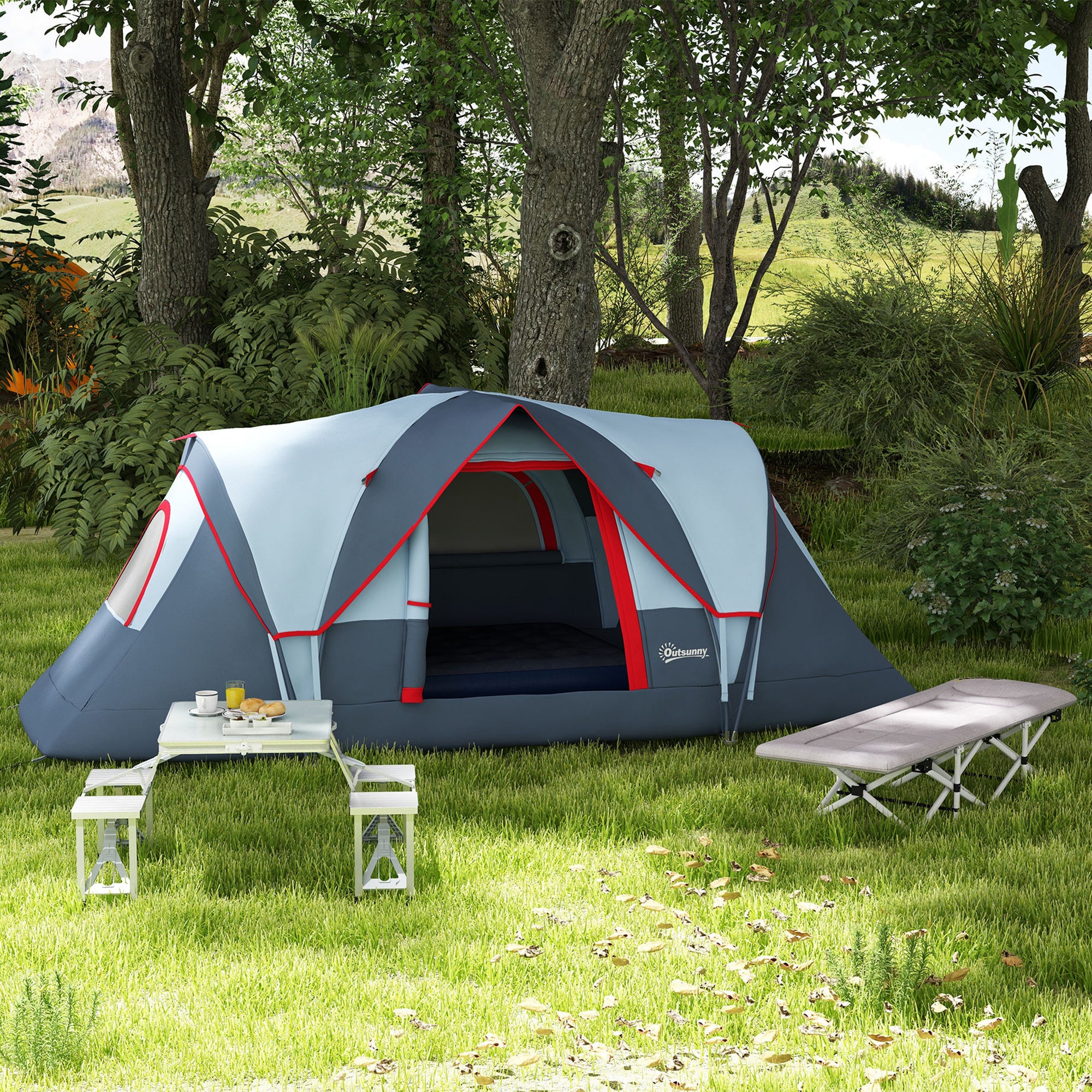 Outsunny Campingzelt für 5-6 Personen stabil wasserdicht Familienzelt mit Eingang Fenster Packtasche, Zelt mit 3000mm Wassersäule Tunnelzelt Kuppelzelt für Camping Reise Garten, Hellgrau