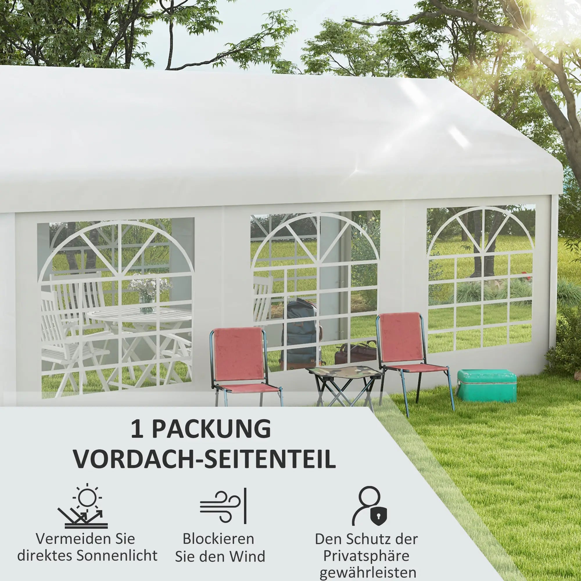Pavillon Seitenteil 6x2?m mit Fenster, Weiß, UV-beständig