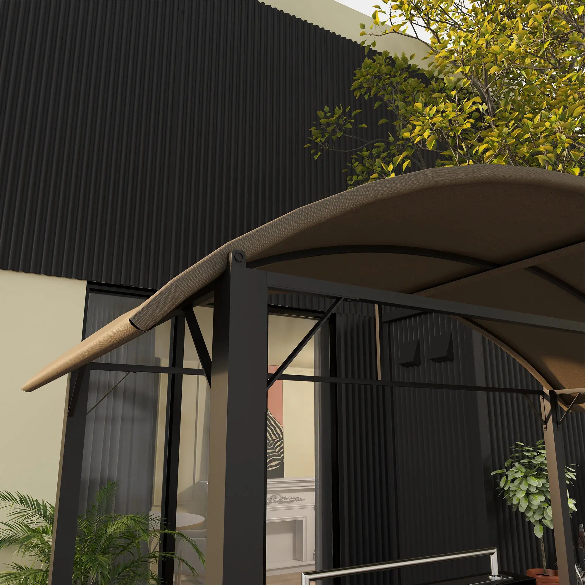 Outsunny Grillpavillon, 2 Seitenablagen, Haken, Stahlrahmen, 1,1 x 2,3m, Khaki