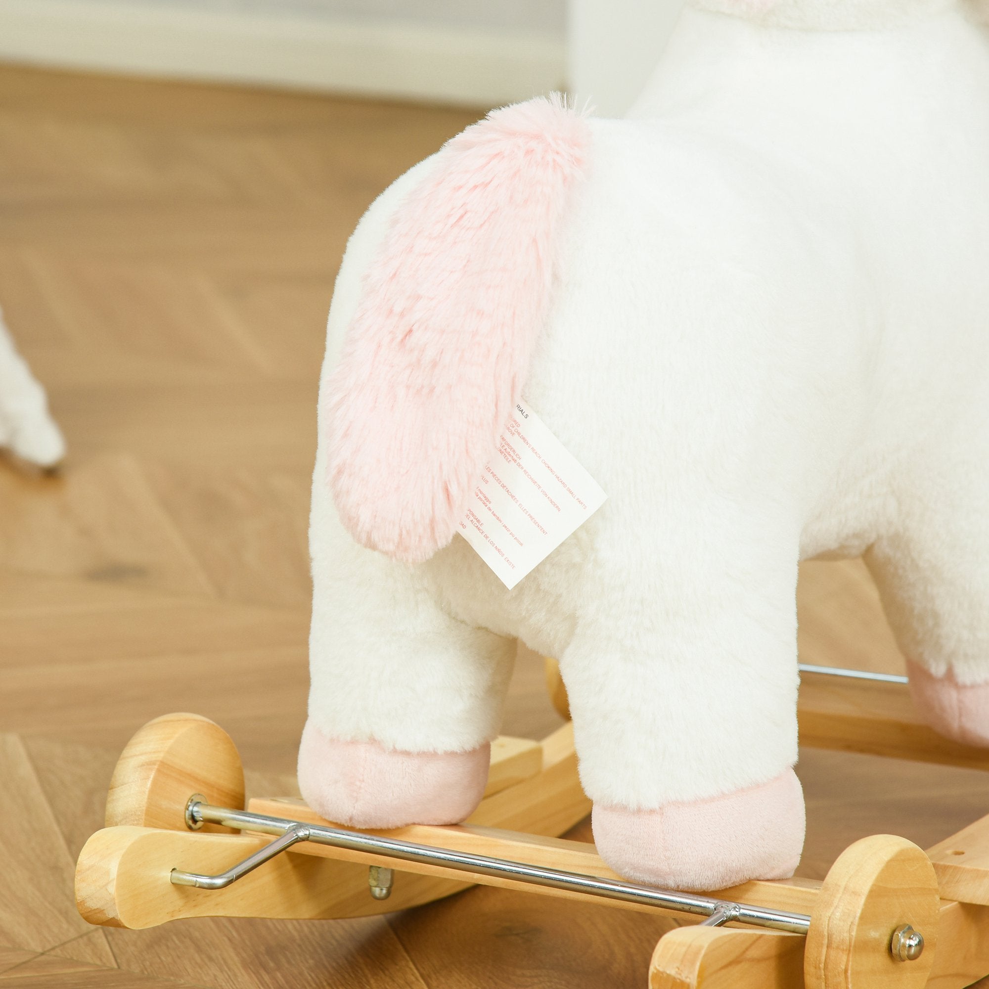 HOMCOM 2-IN-1 Schaukelpferd mit Räder Plüsch Schaukeltier Babyschaukel Spielzeug Weiß 63 x 38 x 63 cm