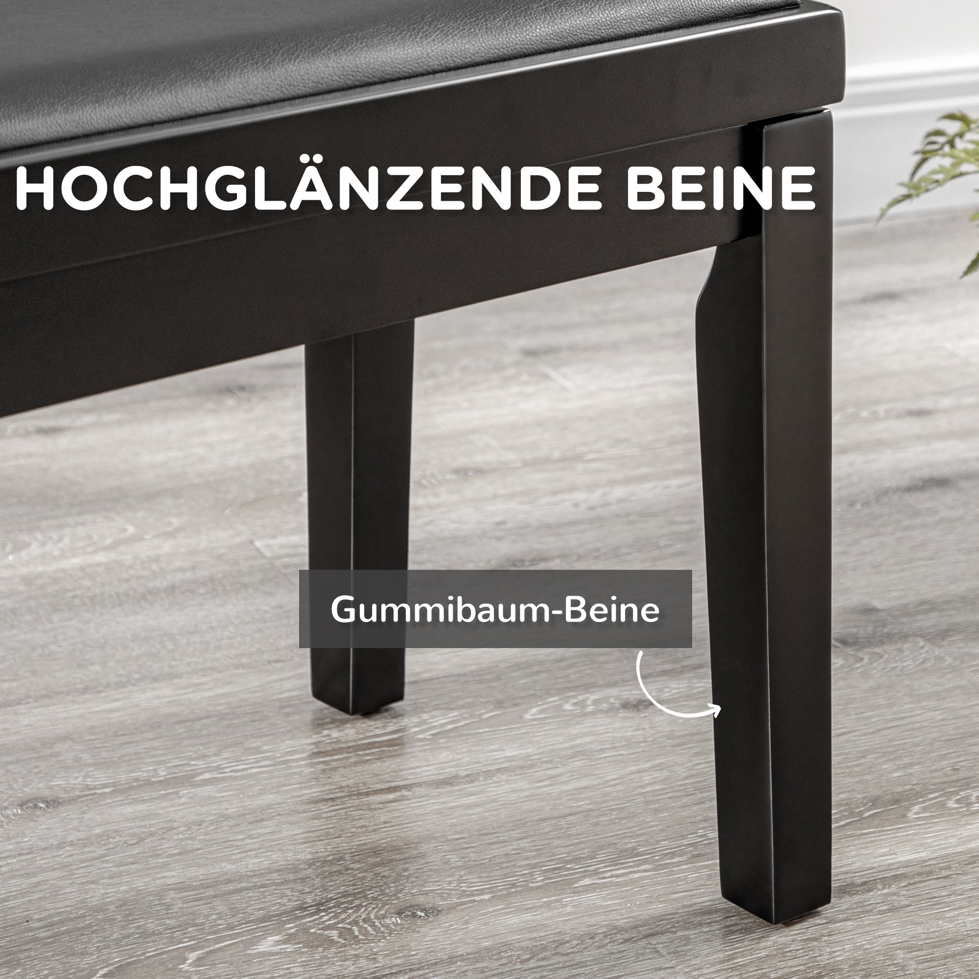 HOMCOM Klavierbank, Pianostuhl, höhenverstellbar, eleganter Hochglanz, Kunstleder+Kautschukholz, schwarz, 63 x 33 x 56cm