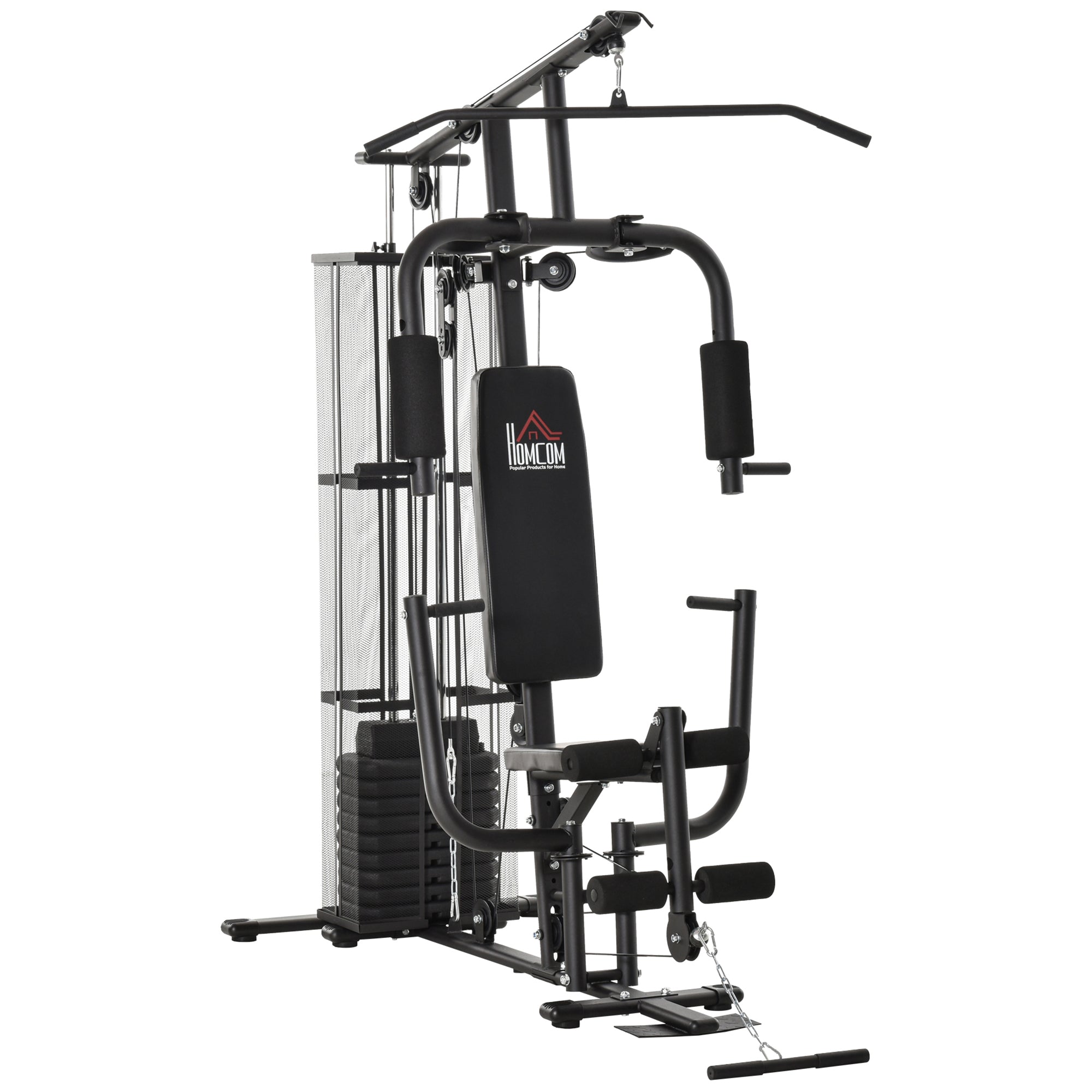 HOMCOM Kraftstation Fitnessstation Fitnessgerät Multifunktion Krafttraining Multistation Trainingsstation mit Latzug Butterflystange 45kg Gewichten Seil, Fitnessgeräte für Zuhause Schwarz