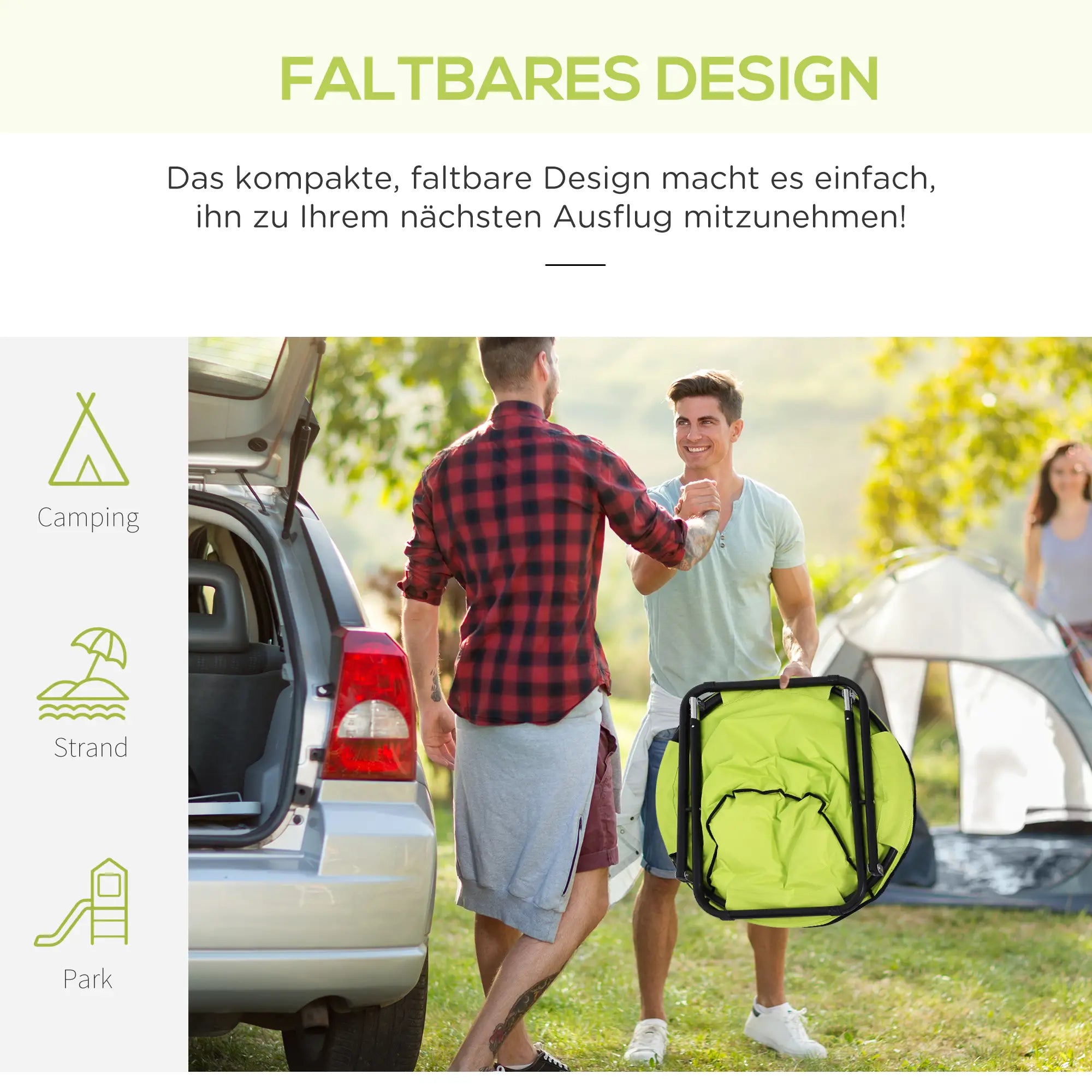 Outsunny Moonchair Klappstuhl Gelb, gepolstert, bis 120?kg belastbar