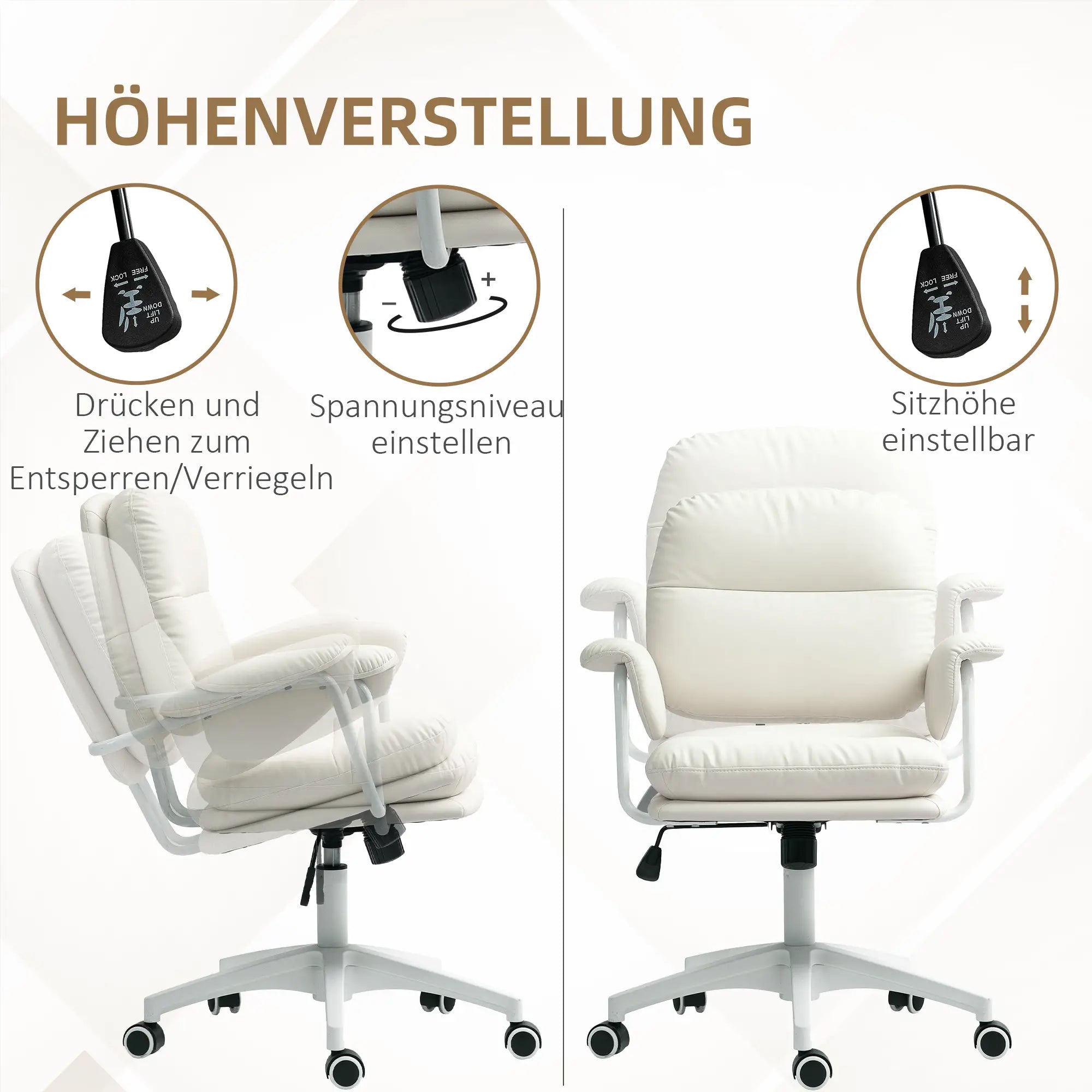 HOMCOM Bürostuhl Kippfunktion mit Fußstütze Weiß