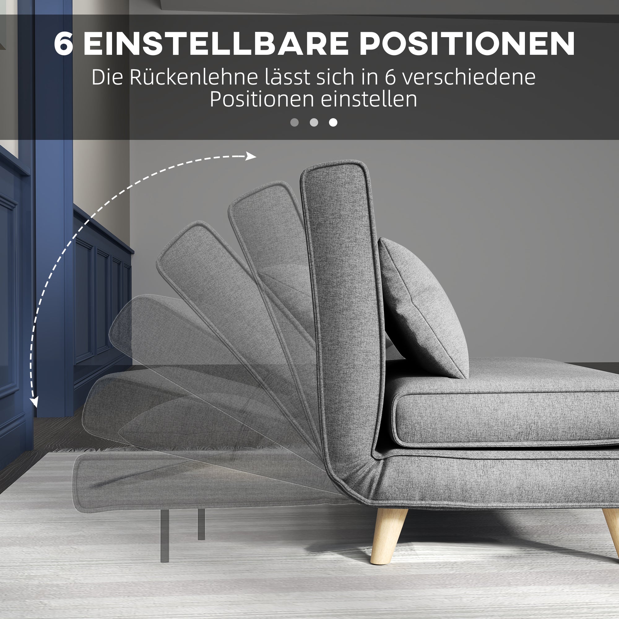 HOMCOM Einzelsofa Schlafsofa Sofabett Klappsofa verstellbar Rückenlehne Liege nordisch skandinavisch 25D Schaumstoff Haus Leinenimitat Tannenholz Grau 94 x 78 x 80 cm