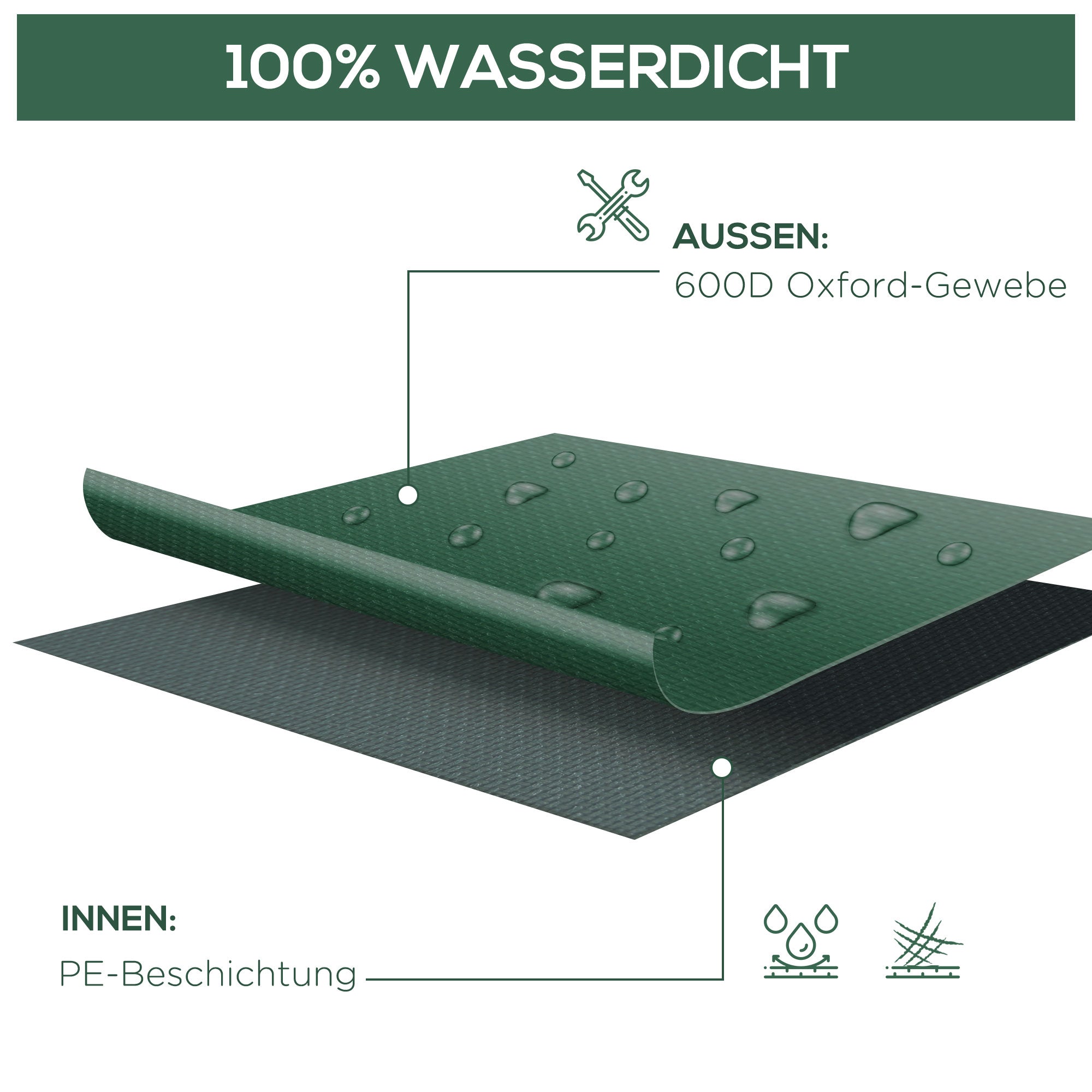 Outsunny Schutzhülle Abdeckung Abdeckhaube für Gartenmöbel 600D-Oxford Grün 135 x 135 x 75 cm