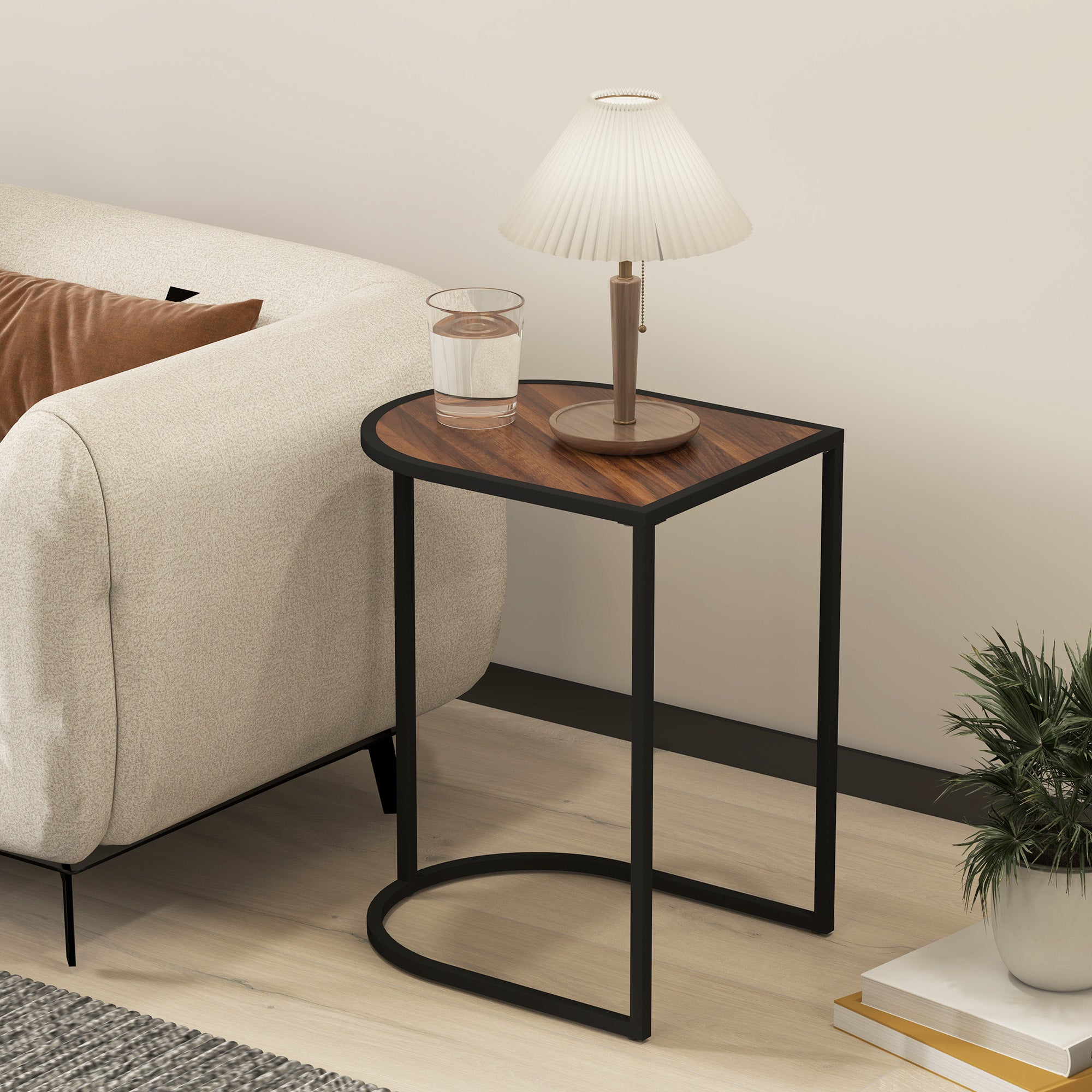 HOMCOM Satztisch-Set, Beistelltische, Metallrahmen, Tischplatte in Holzoptik, Braun