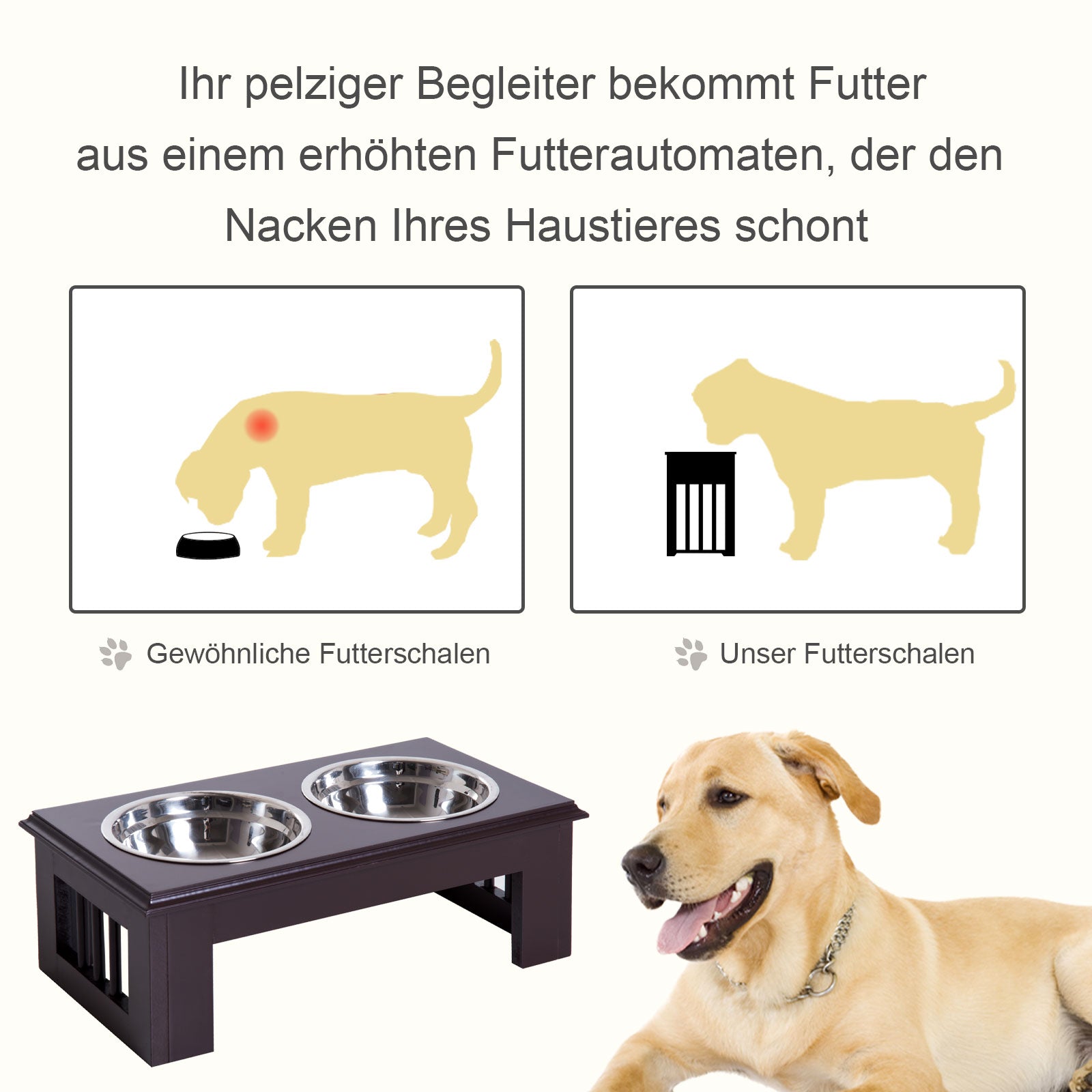 PawHut Erhöhter Hundenapf Futternapf mit 2 Näpfe Wassernapf 2 x 900ml Edelstahlnäpfen Fressnapf Futterstation Hundenäpfe für kleine Hunde Katzen Espresso