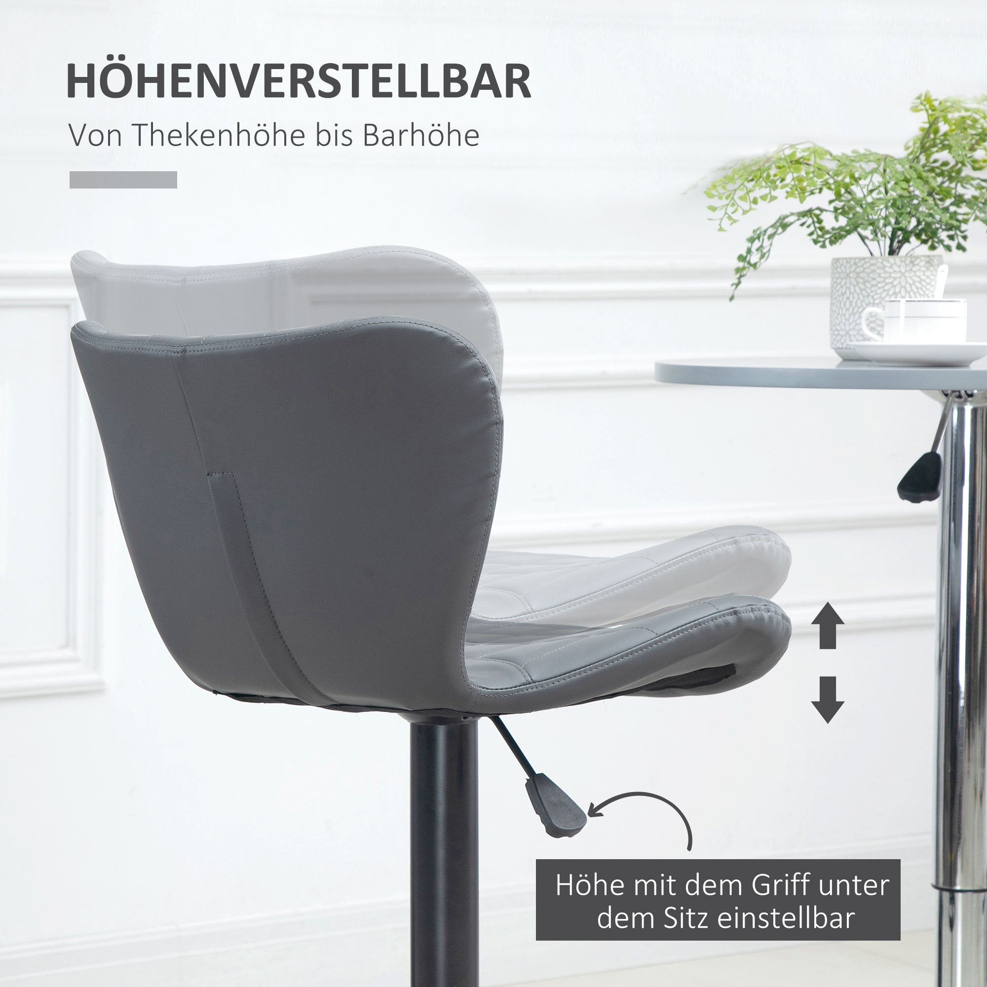 HOMCOM 2er-Set Barhocker Barstühle Barhocker, höhen verstellbar, mit Fußstütze, 47cm x 51,5 cm x 89-109 cm, Grau