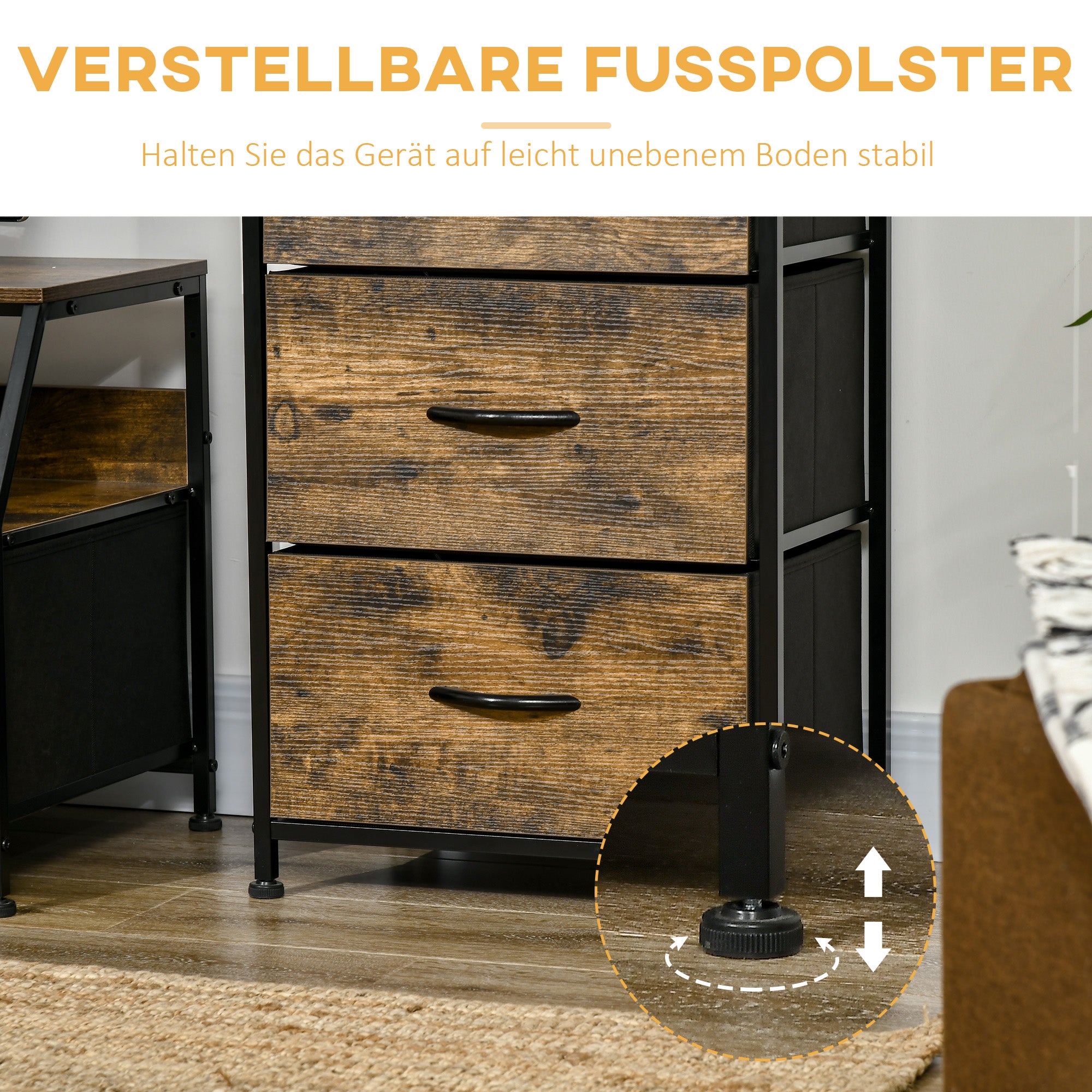 HOMCOM Aufbewahrungsschrank, Stoffschubladen, MDF-Regale, Stahlrahmen, Braun