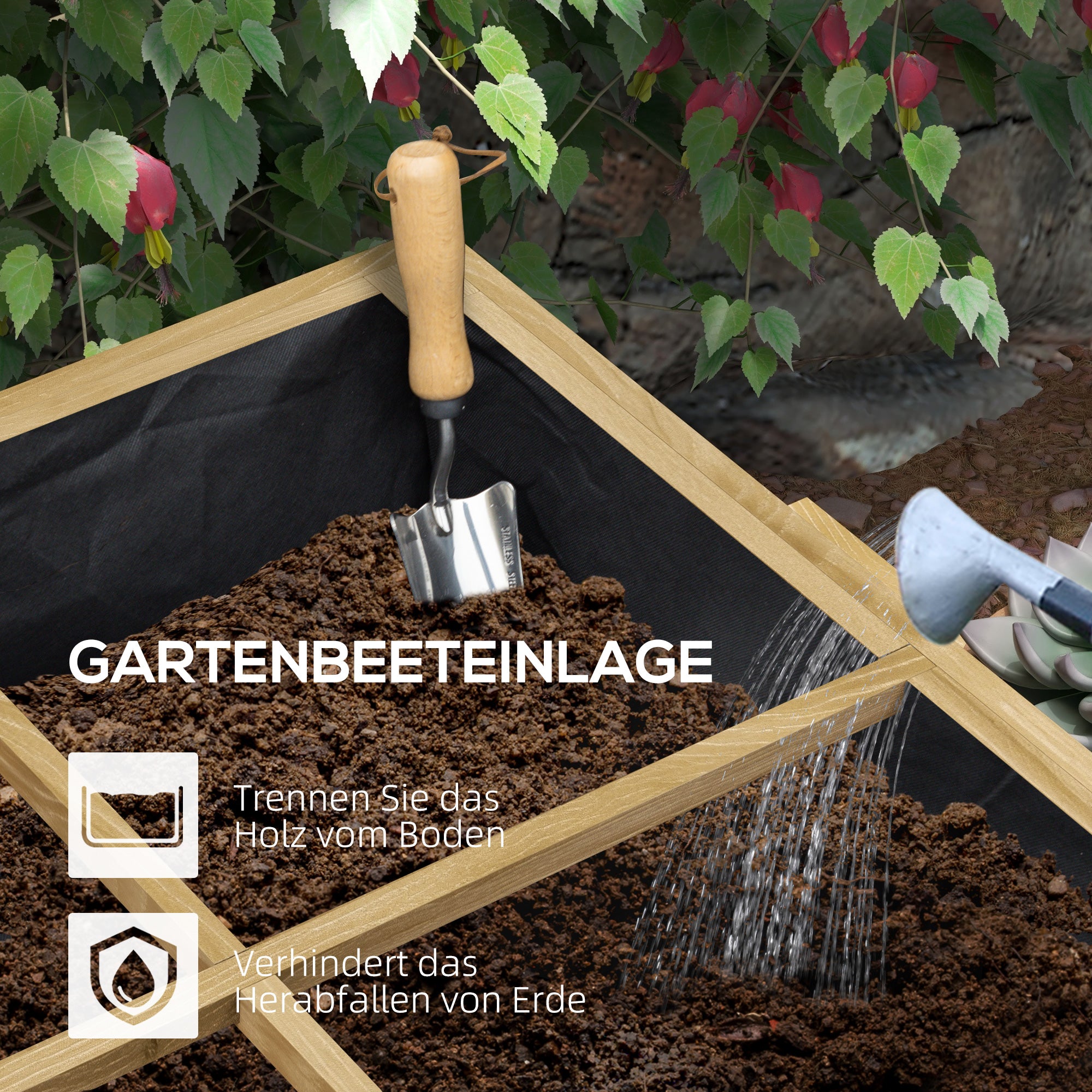 Outsunny Hochbeet mit 12 Trenngittern, klappbare Seitenregale, wetterfest, Tannenholz, 122 x 91,5 x 89 cm